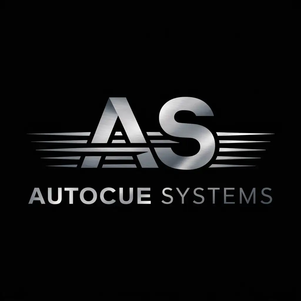 a logo design,with the text "''''AUTOCUE SYSTEMS''''  CONCERTS & EVENTS TECHNOLOGY", main symbol:this logo horizontal letter mark logo design. this logo's main part ''AS'' creates a modern lettermark for this logo. preferred color is silver. the logo must be one black background,Moderate,clear background