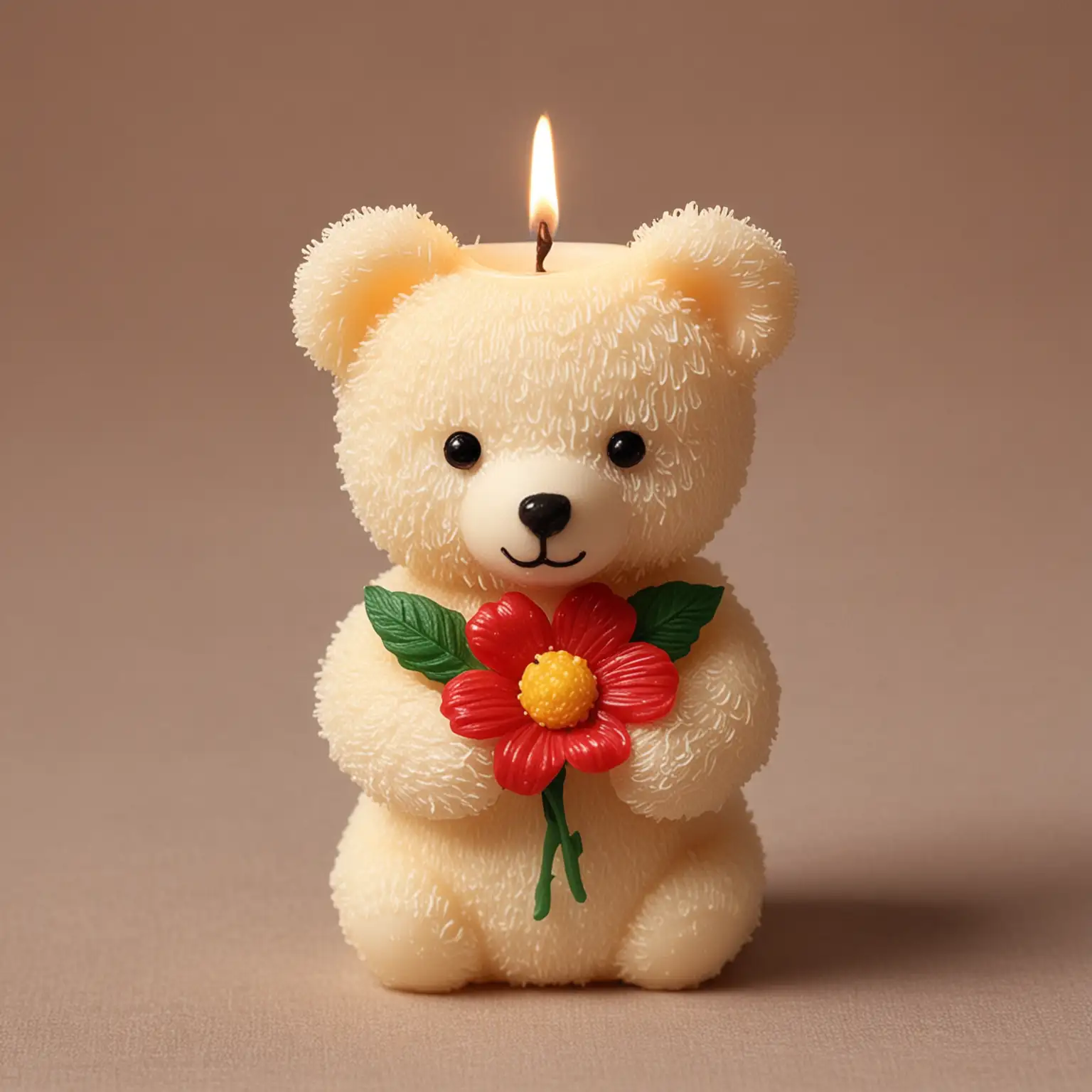 Candle Teddy Bear Holding Flower Warm Glow and Whimsical Charm