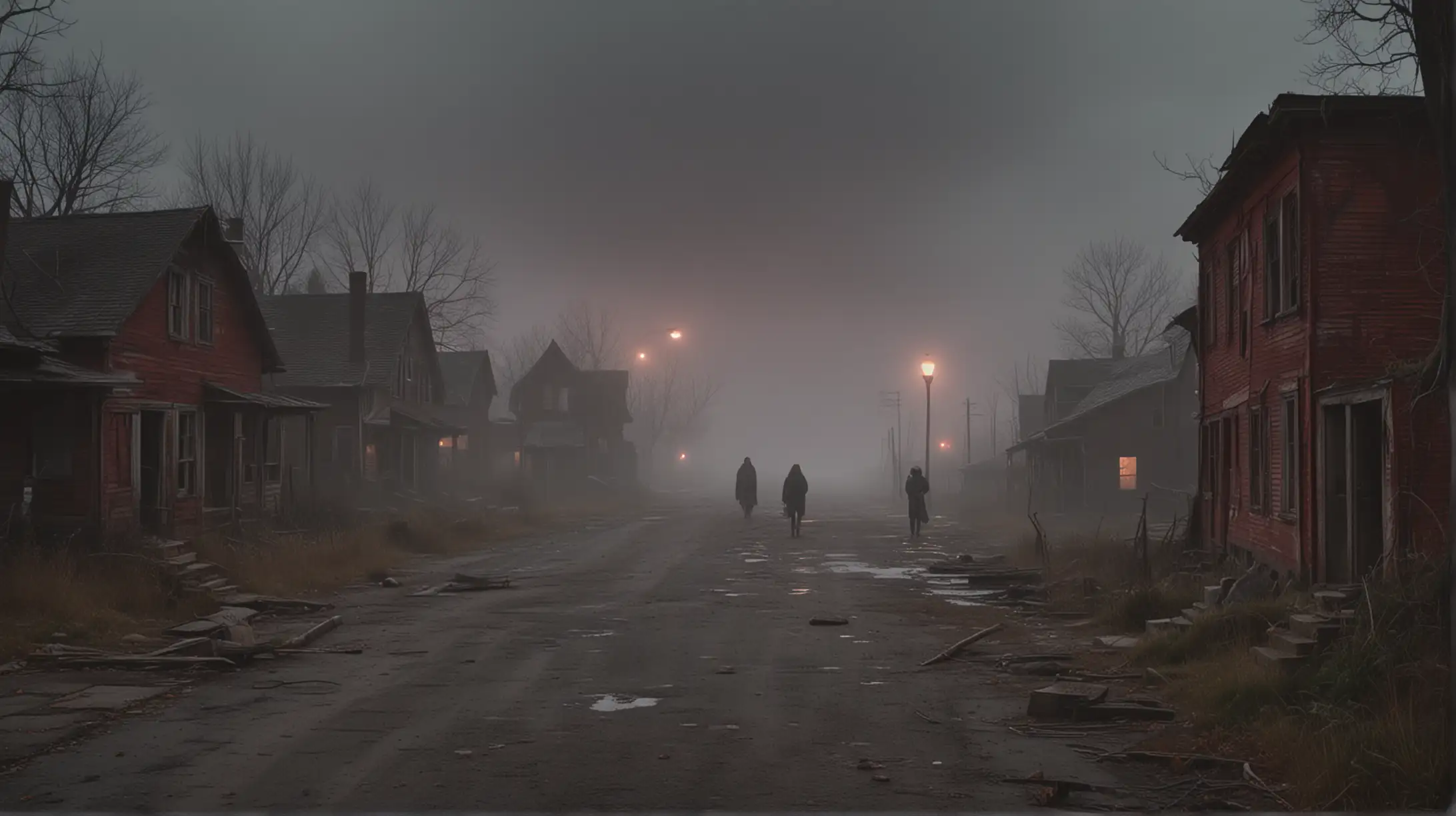 Group Entering Wicker Hollow at Dusk in Eerie Fog 4K Quality Photo