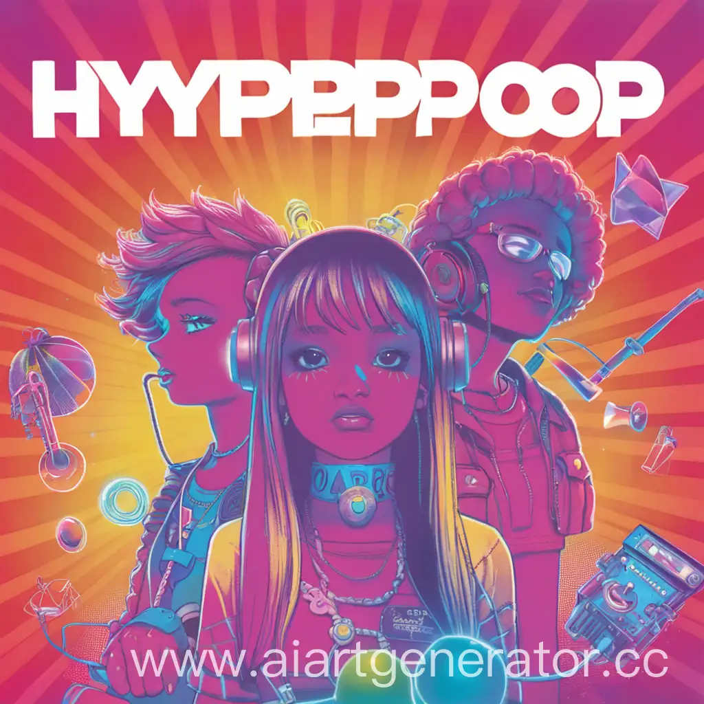 Vibrant-Hyperpop-Album-Cover-Featuring-Dynamic-Characters-and-Futuristic-Landscapes