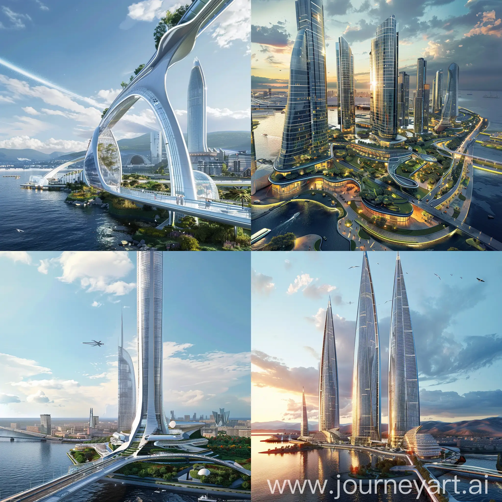 Futuristic Vladivostok, Kinetic Facades, Vertical Gardens, Underwater Metro System, Interactive Public Spaces, Smart Homes with Biometric Access, Sustainable Energy Infrastructure, 3D Printing Infrastructure, Augmented Reality Overlays, Underground Greenhouses, Community Skyways and Pods, Megascrapers with Integrated Landing Pads, Self-Sustaining Eco-Districts, Glass and Steel Bridges with Kinetic Elements, Underwater City Expansion, Hyperloop Transportation Lines, Orbital Solar Power Stations, Weather-Regulation Technology, Spaceport and Launch Facilities, Kinetic Public Art Installations, Living Roofs and Biomimicry Architecture, in unreal engine 5 style --stylize 1000