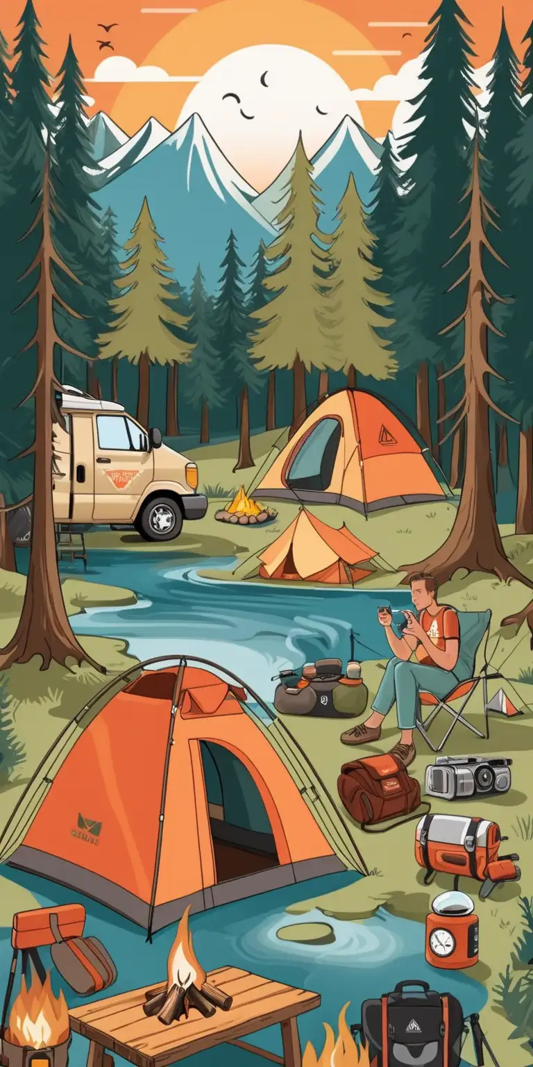 Group of Friends Enjoying Camping Adventure in Forest