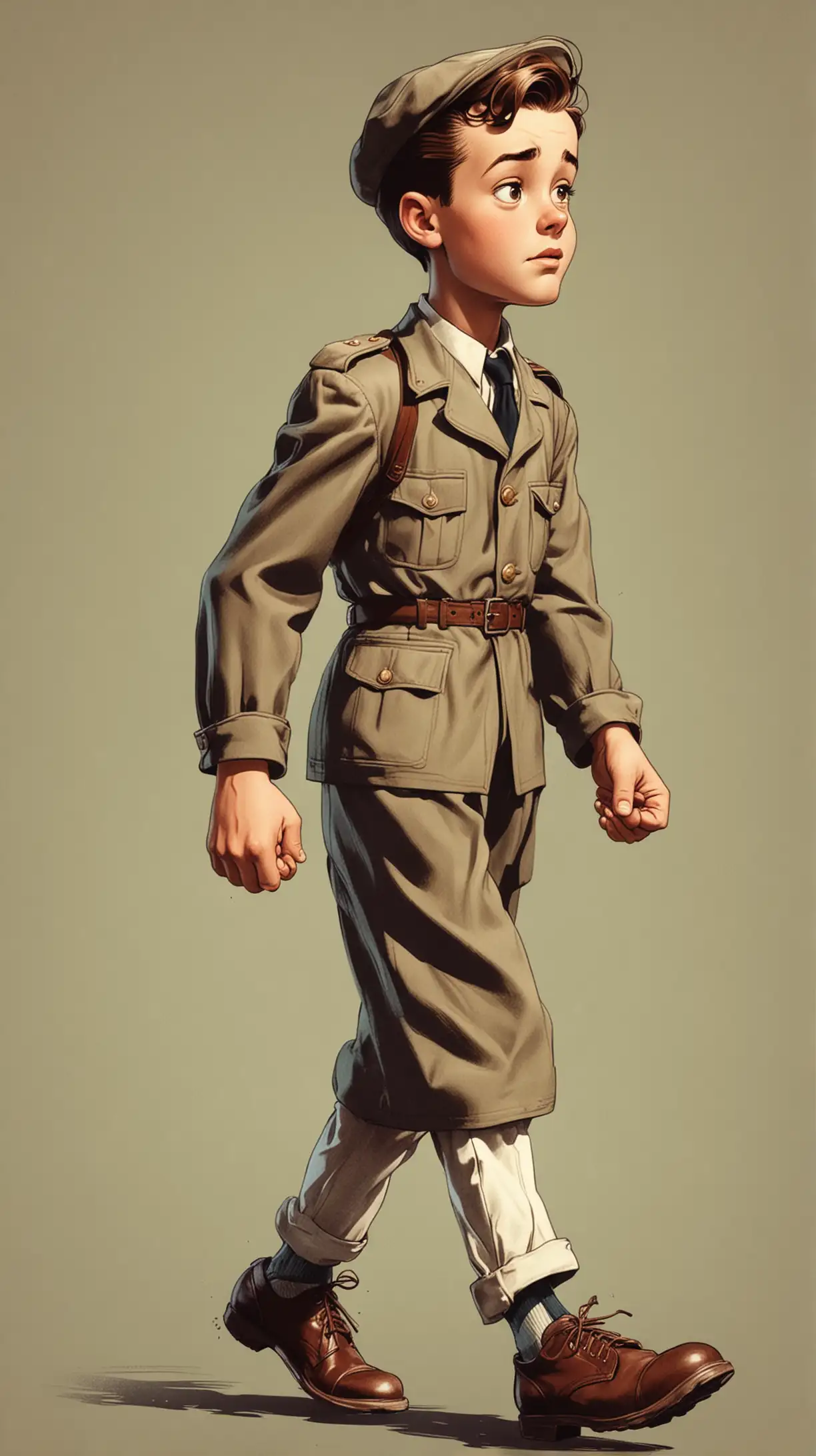 1940s Style Cartoon Boy Walking Determinedly