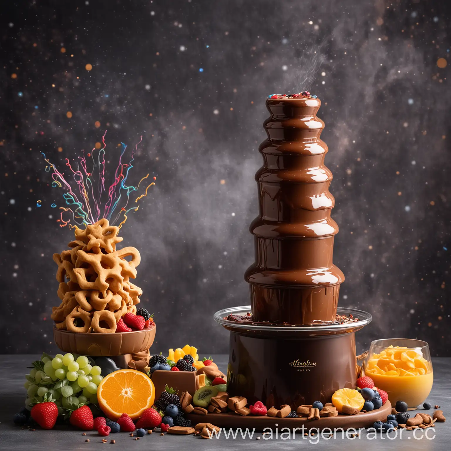 Celestial-Chocolate-Fountain-Fruits-and-Gingerbreads-in-Cosmic-Splendor