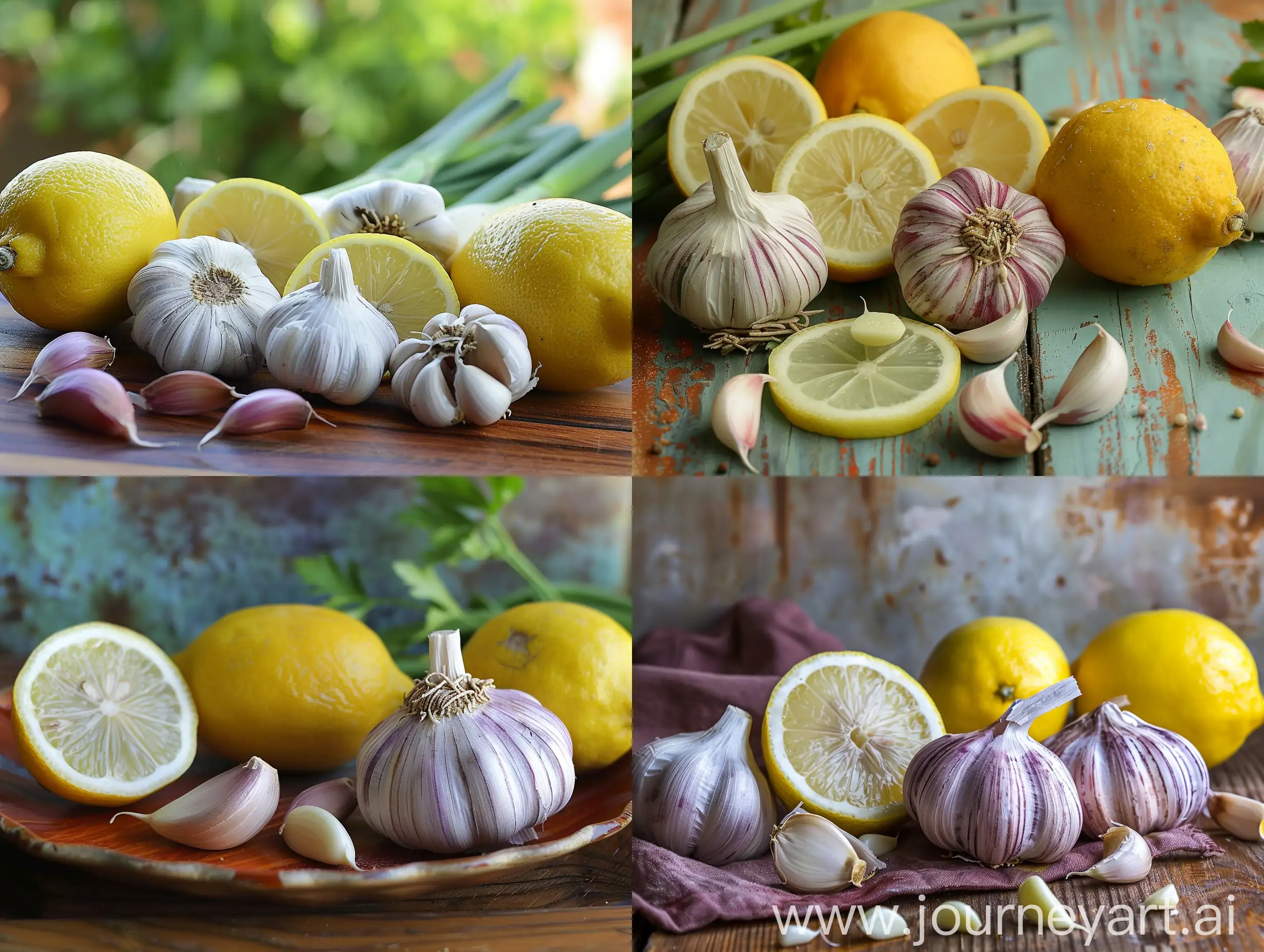 Attractive advertising photo of garlic and lemon with an attractive background
