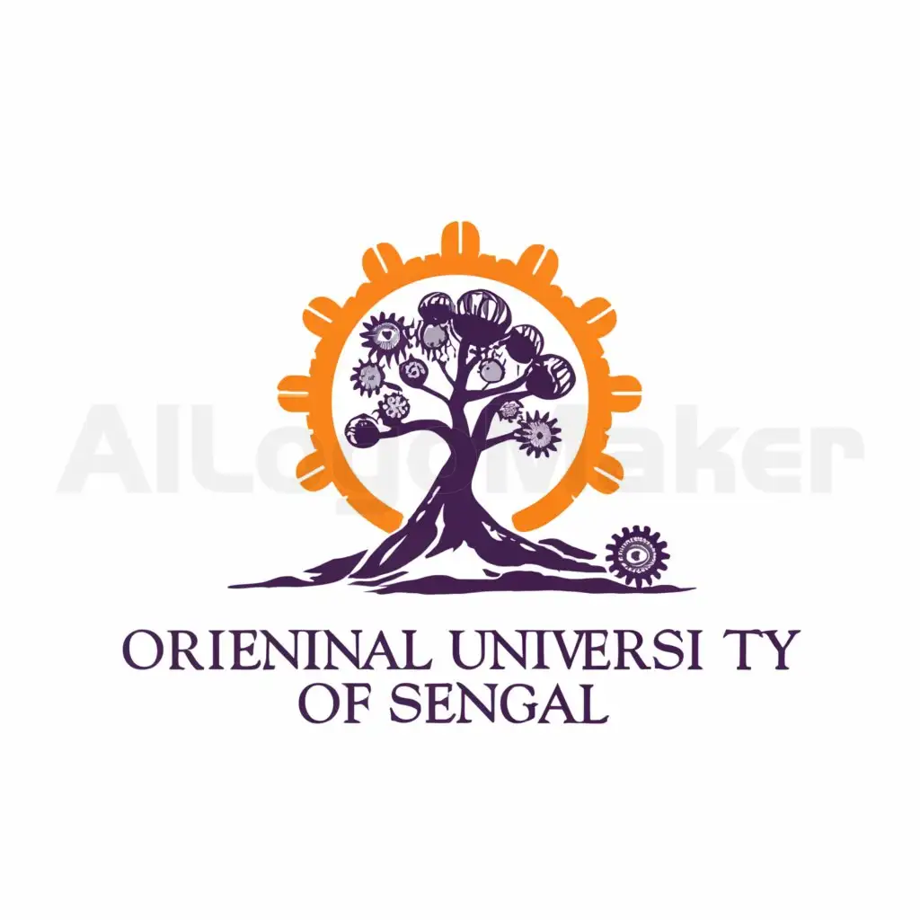 LOGO-Design-For-Oriental-University-of-Senegal-Sun-Symbol-with-Baobab-and-Gears
