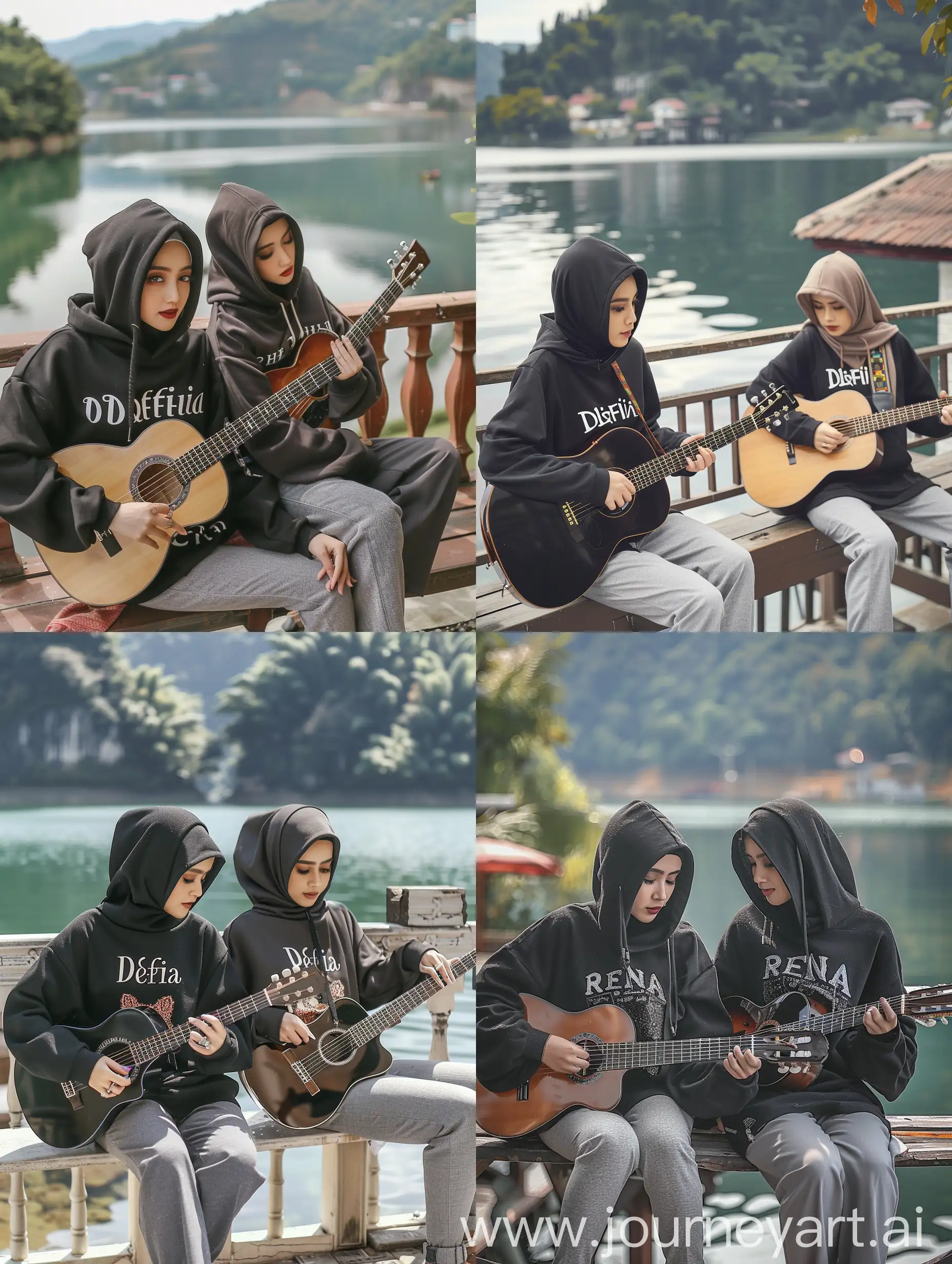 Thai-Women-in-Hijab-Playing-Guitar-by-Lake-Terrace