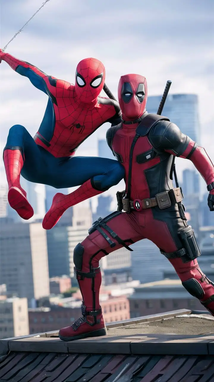 Dynamic Duo Spiderman and Deadpool in Action