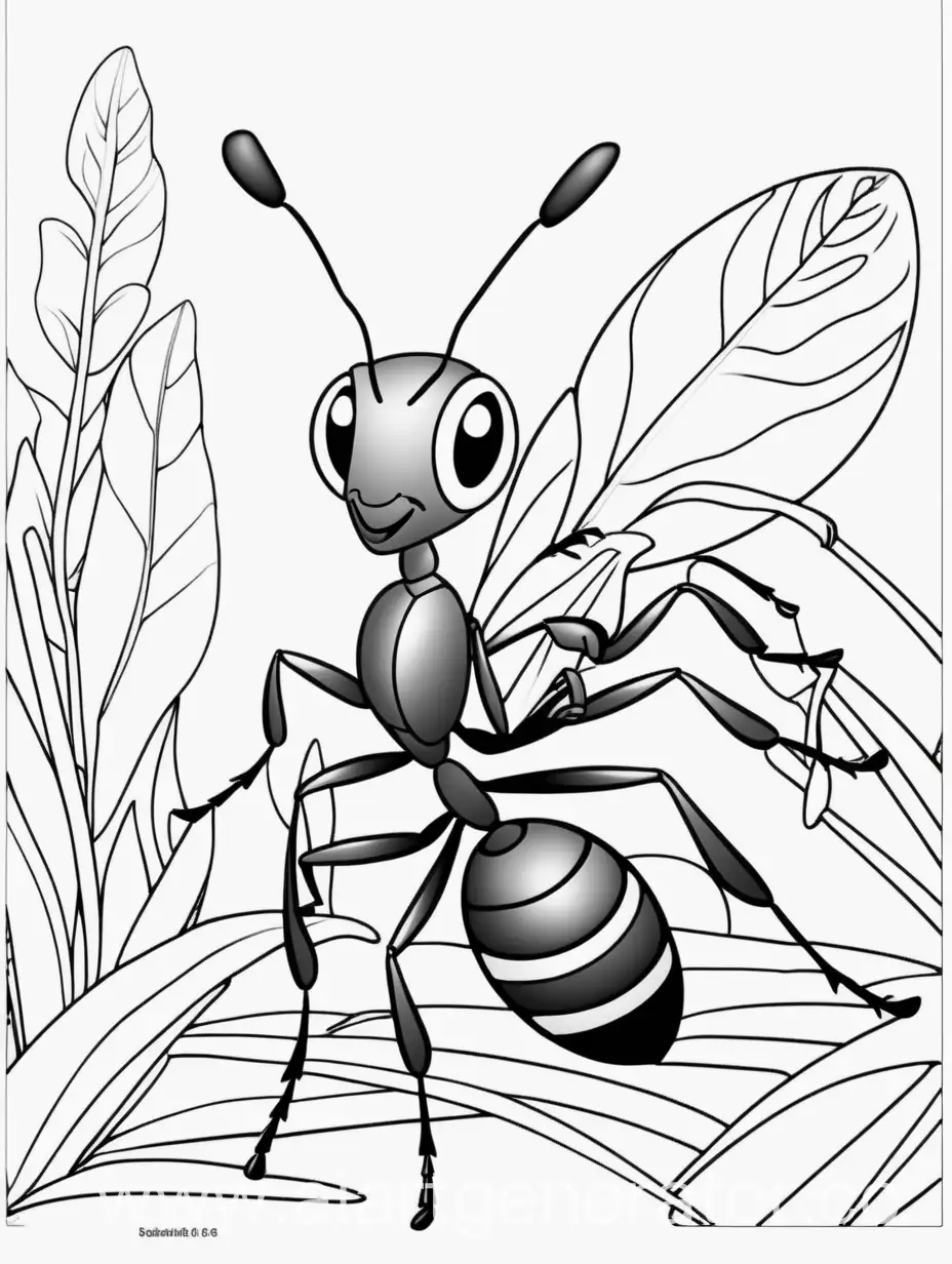 Ant-Black-and-White-Coloring-Page-for-Children