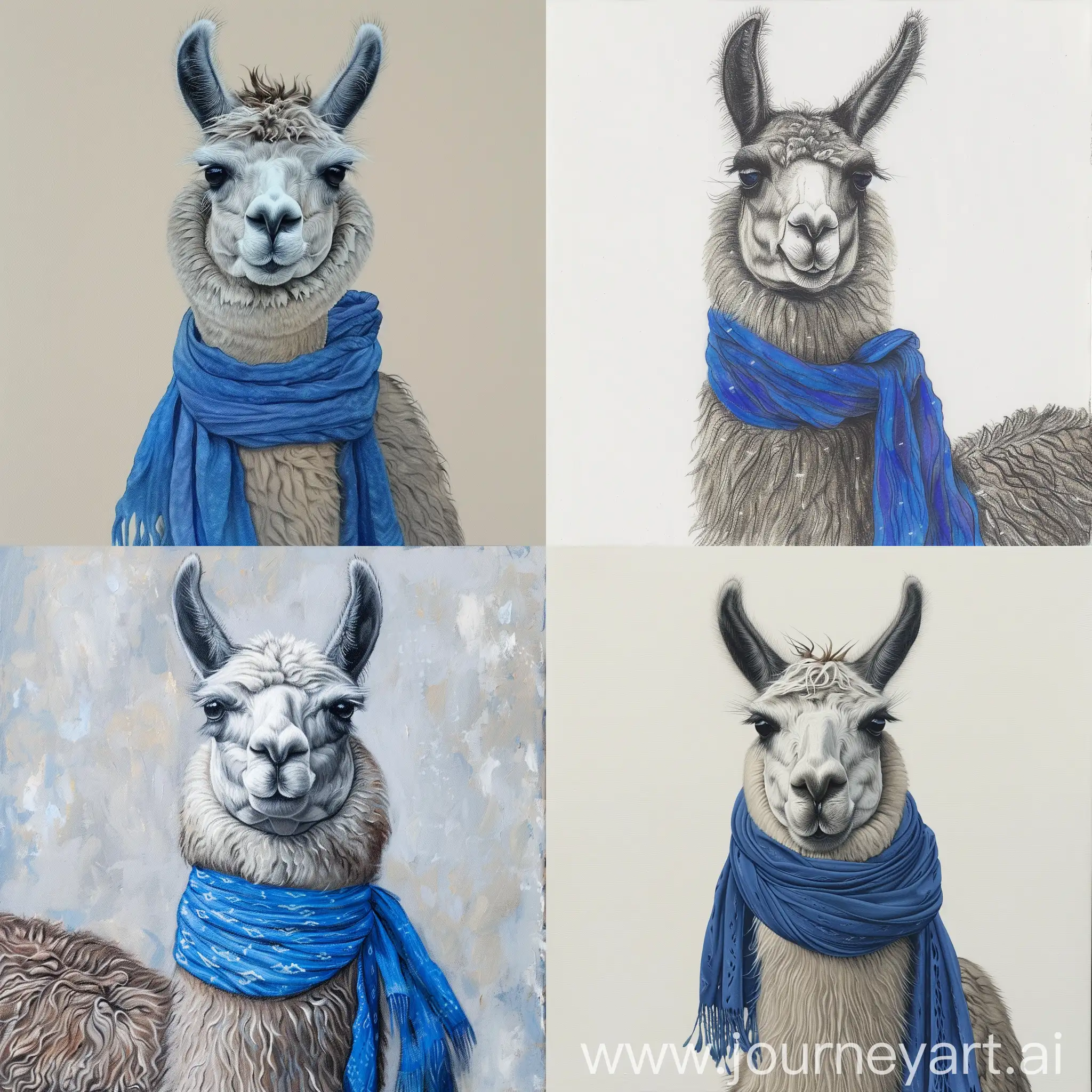 Gray-Llama-Wearing-a-Blue-Scarf