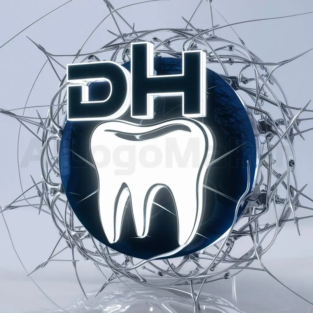 a logo design,with the text "DH", main symbol:tooth
3d
network,complex,clear background