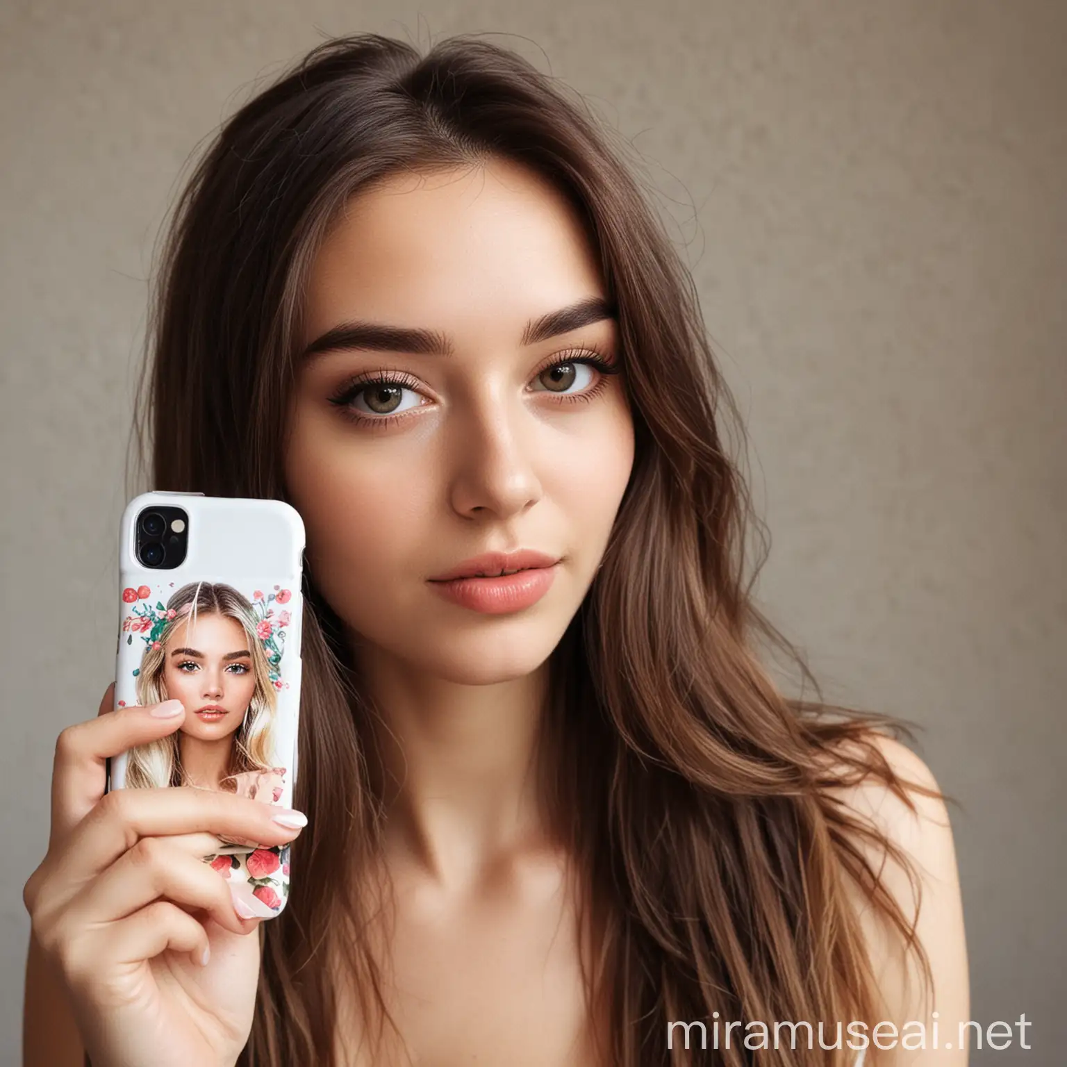 Elegant Foreign Woman Capturing Selfies with Stylish Phone Case