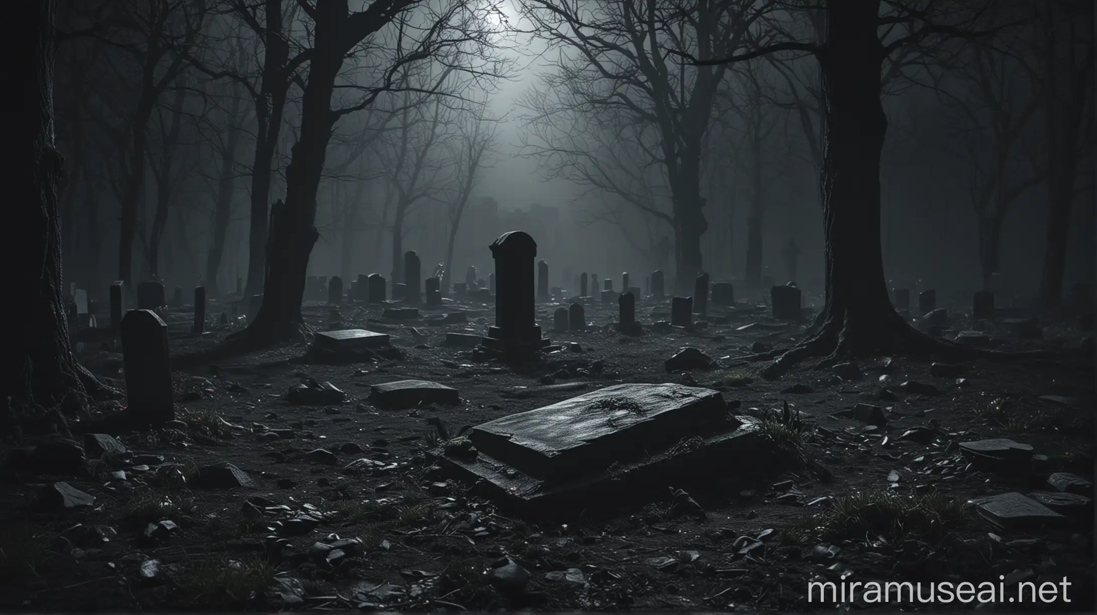 Mysterious Dark Graveyard with Intriguing Atmosphere