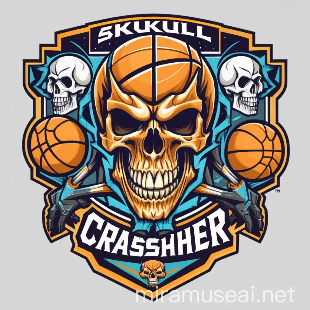 Dynamic Basketball Team Logo with Skull Crasher Theme