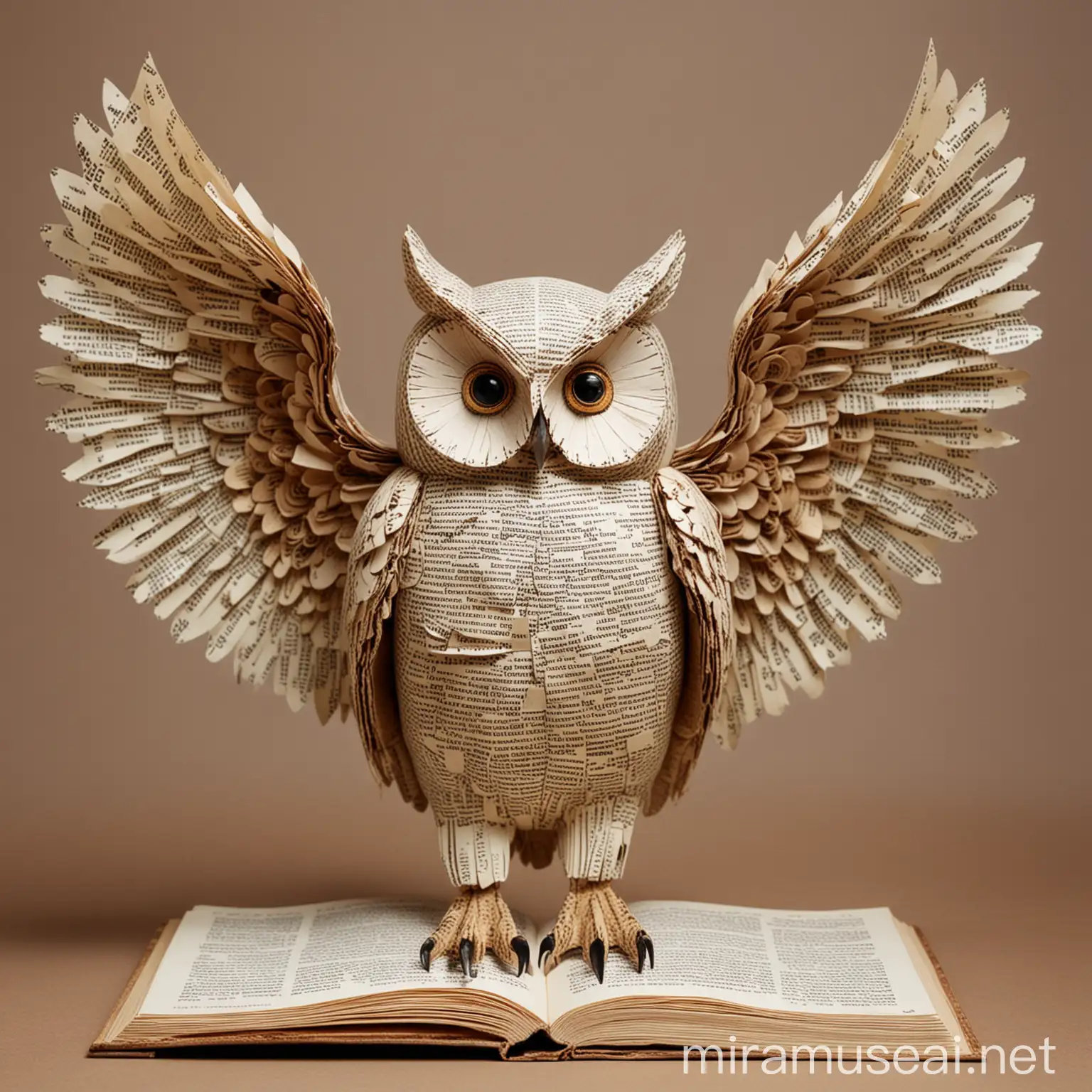 Owl Reading with Book Pages for Wings