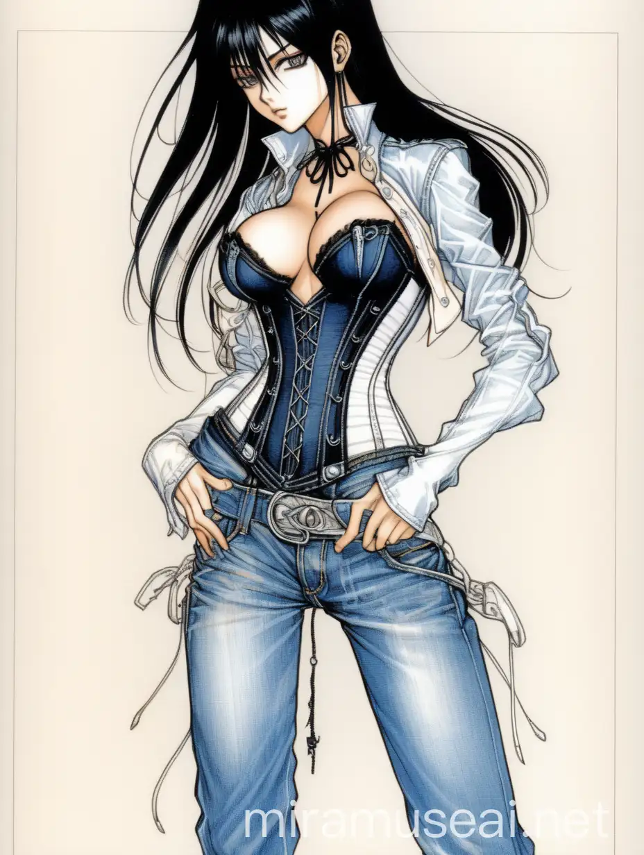 Fashion Model Sketch Corset and Jeans Pose