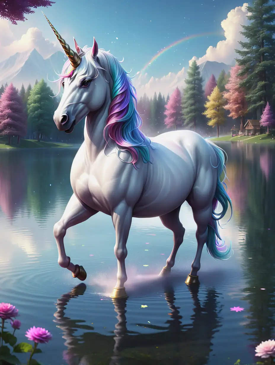 Majestic Unicorn by the Enchanted Lake