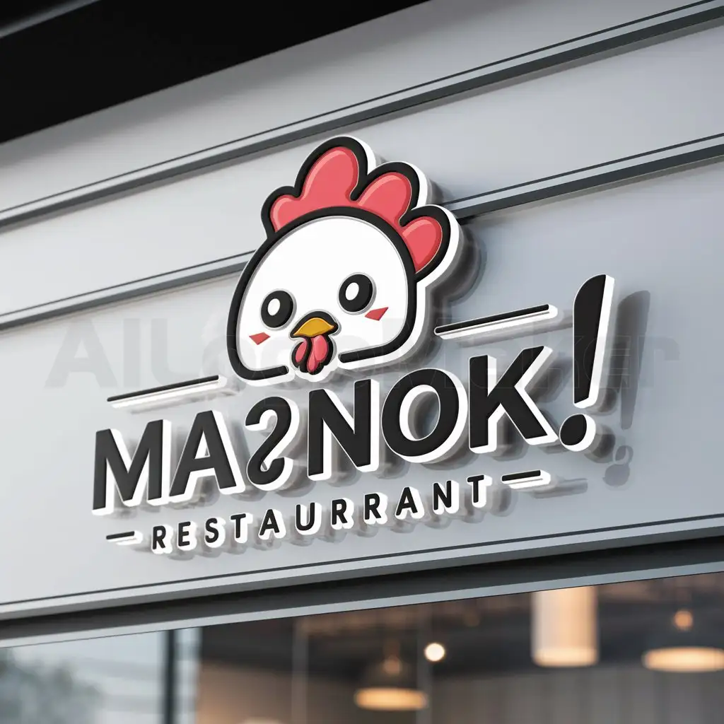 a logo design,with the text "Ma?nok!", main symbol:head only chicken cute,complex,be used in Restaurant industry,clear background