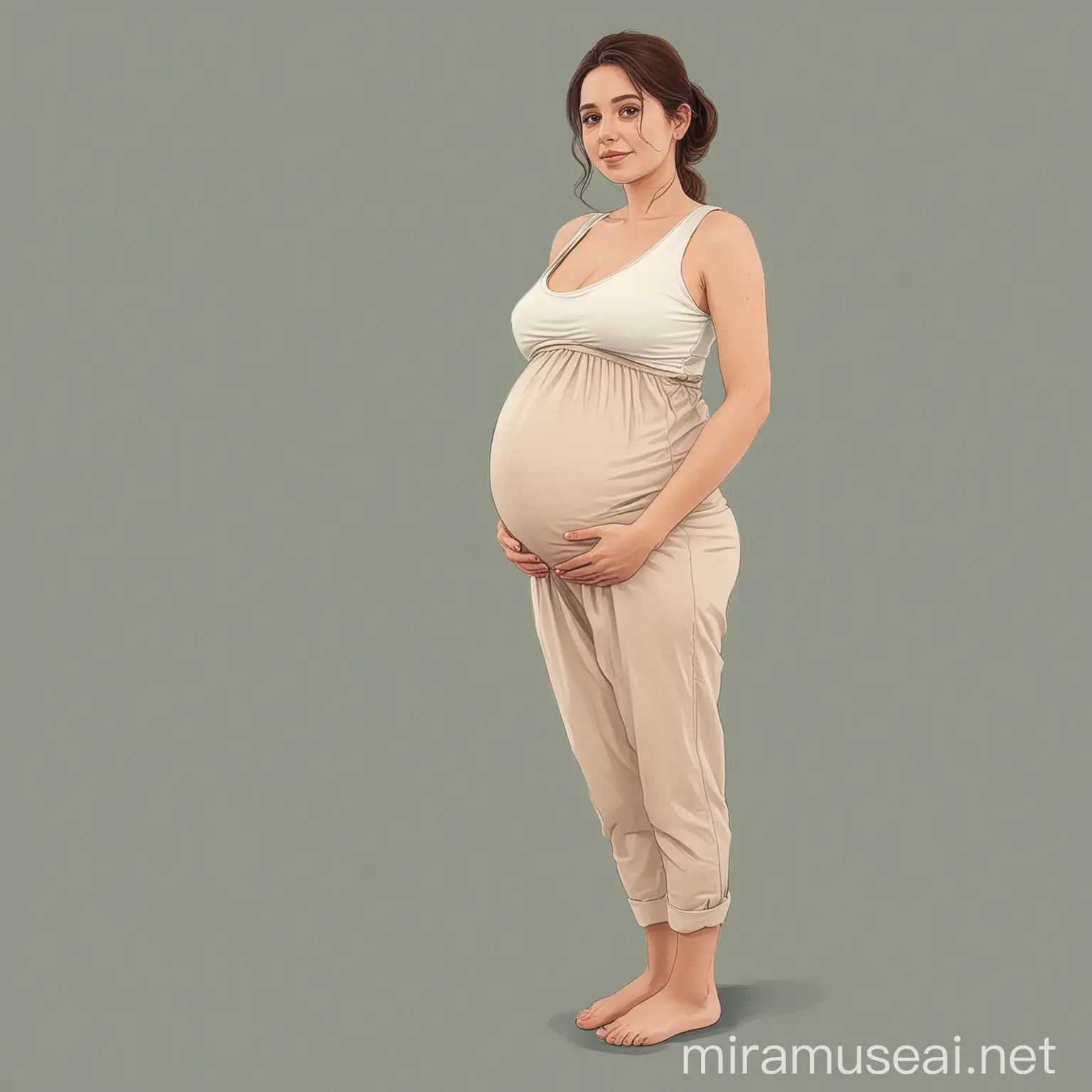 Illustrated Style Portrait of Young Pregnant Woman