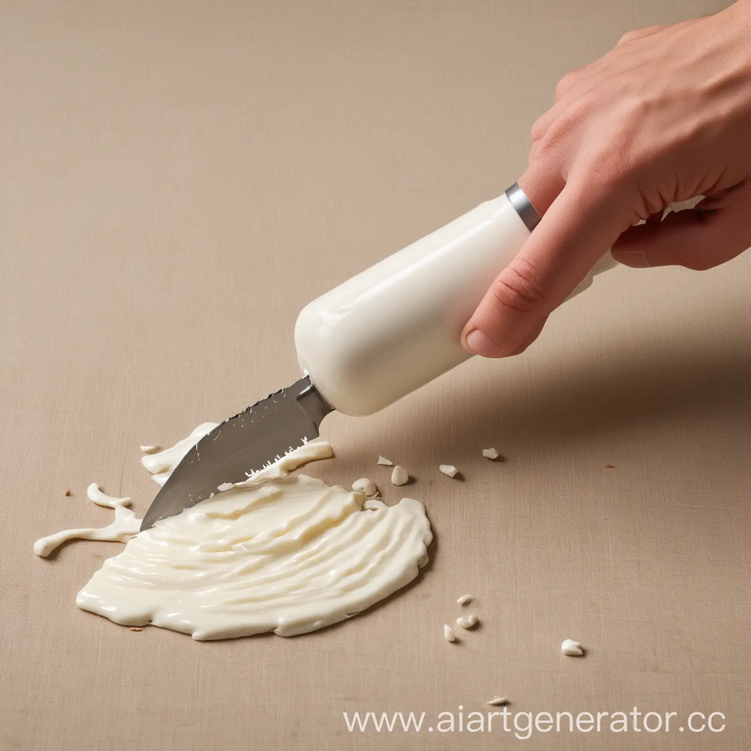 Sharp-Knife-Slicing-Through-a-Bottle-of-Milk