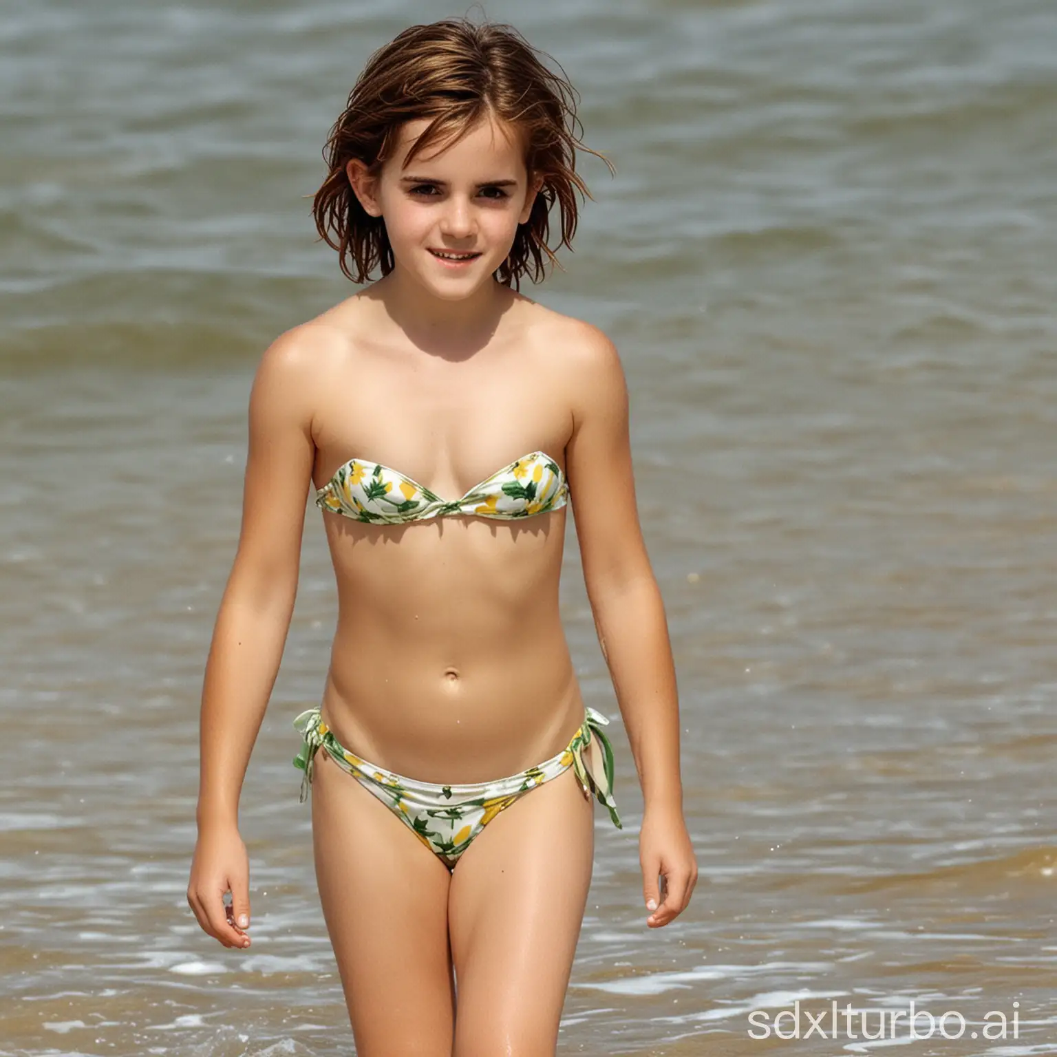 a very young Emma Watson in a very tiny bikini nearly showing everything