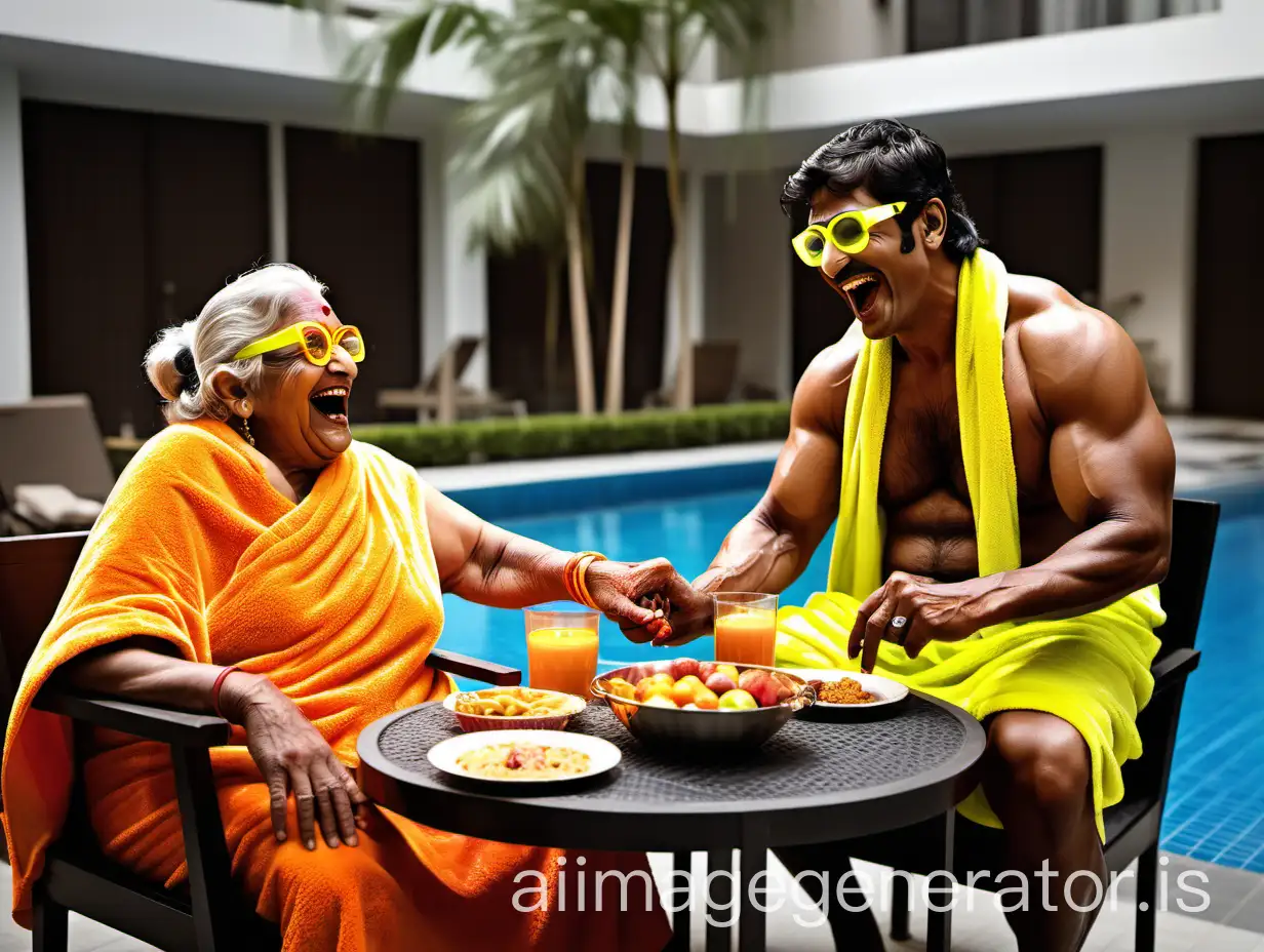 Intergenerational-Celebration-Elderly-Indian-Woman-and-Muscular-Man-Enjoy-Candlelight-Dinner-by-the-Pool