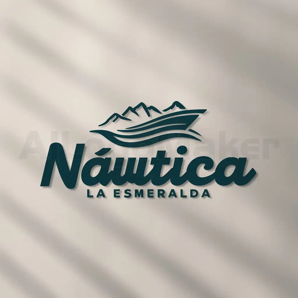 a logo design,with the text "Náutica La Esmeralda", main symbol:Una lancha dinámica con olas y montañas atrás,Moderate,be used in Travel industry,clear background