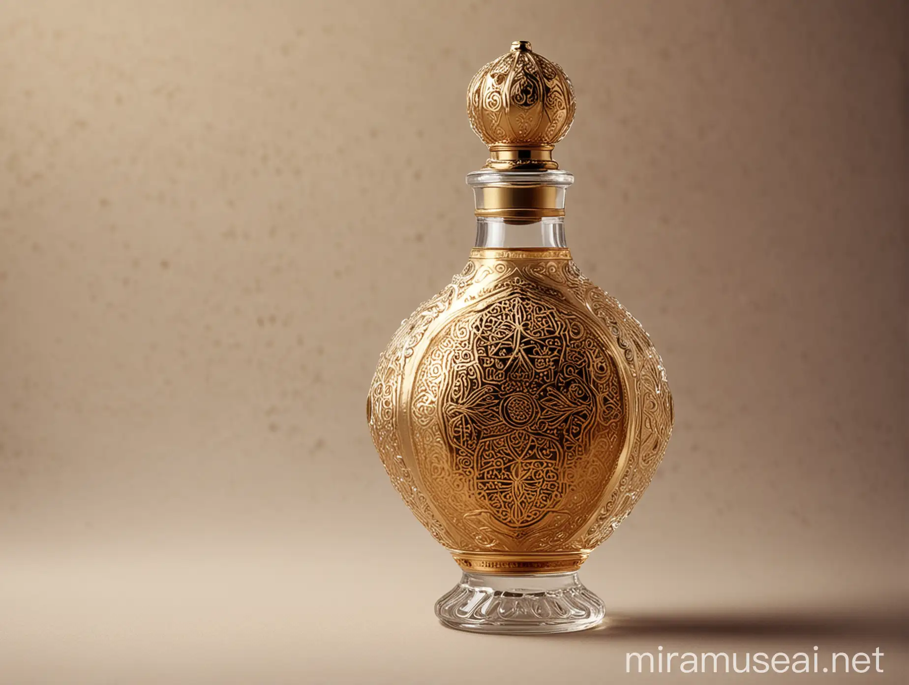 Arabic Perfume Bottle with Ornate Gold Filigree Design