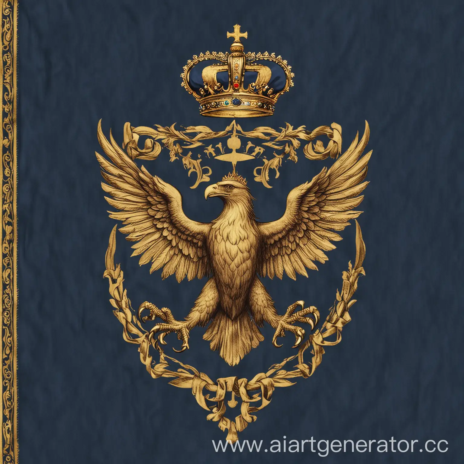 Флаг Авалонии может быть синим с изображением золотой короны в центре и двумя золотыми орлами, расположенными по обе стороны от короны.