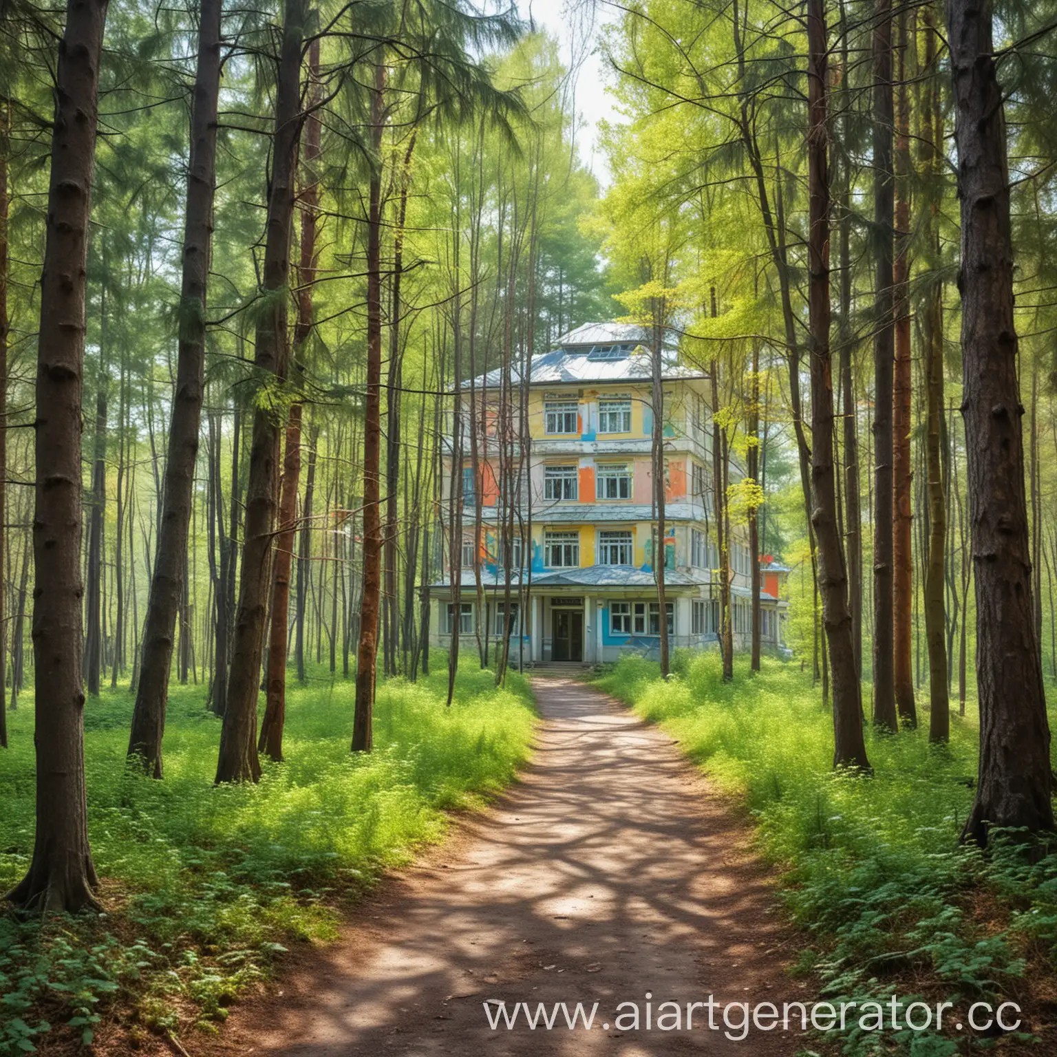 Vibrant-Forest-Sanatorium-Landscape-Tranquil-Retreat-Amid-Lush-Foliage