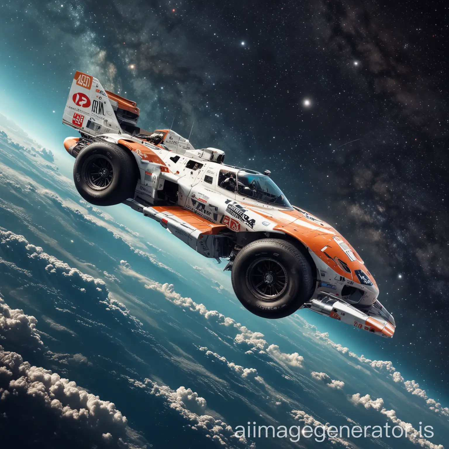 A RACING CAR IN OUTER SPACE