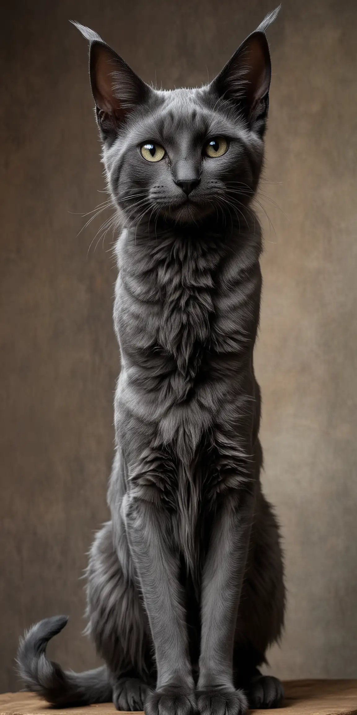 Large fantasy black and grey cats tall pointy ears