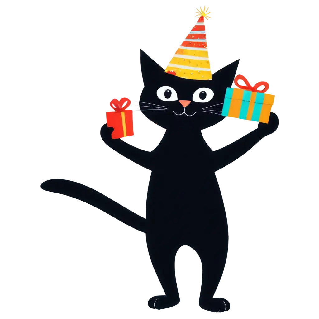 Happy-Cartoon-Black-Cat-PNG-Adorable-Feline-Celebrating-with-a-Birthday-Present