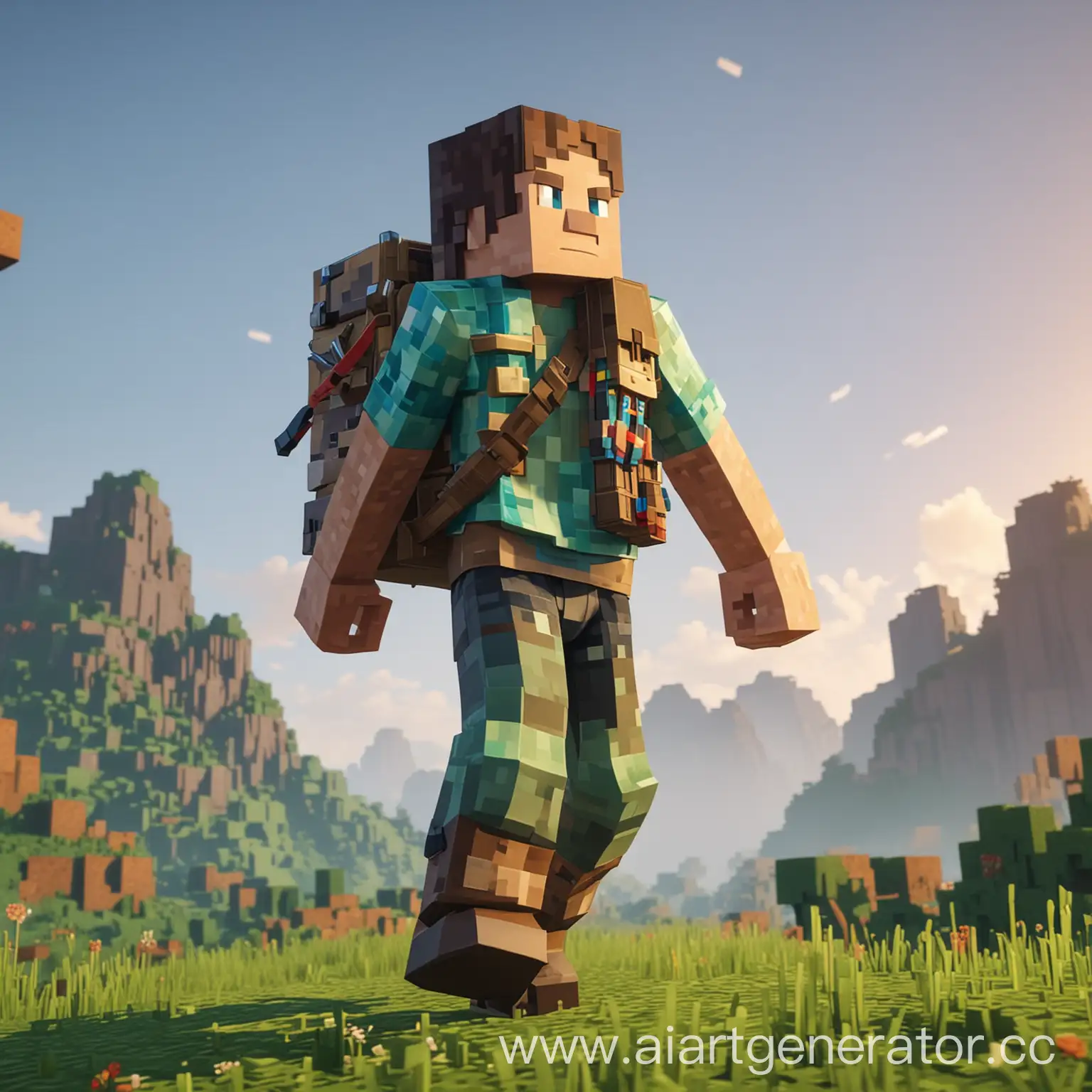 Minecraft-Hero-with-Backpack-Embarks-on-Adventure-in-Pixelated-Style