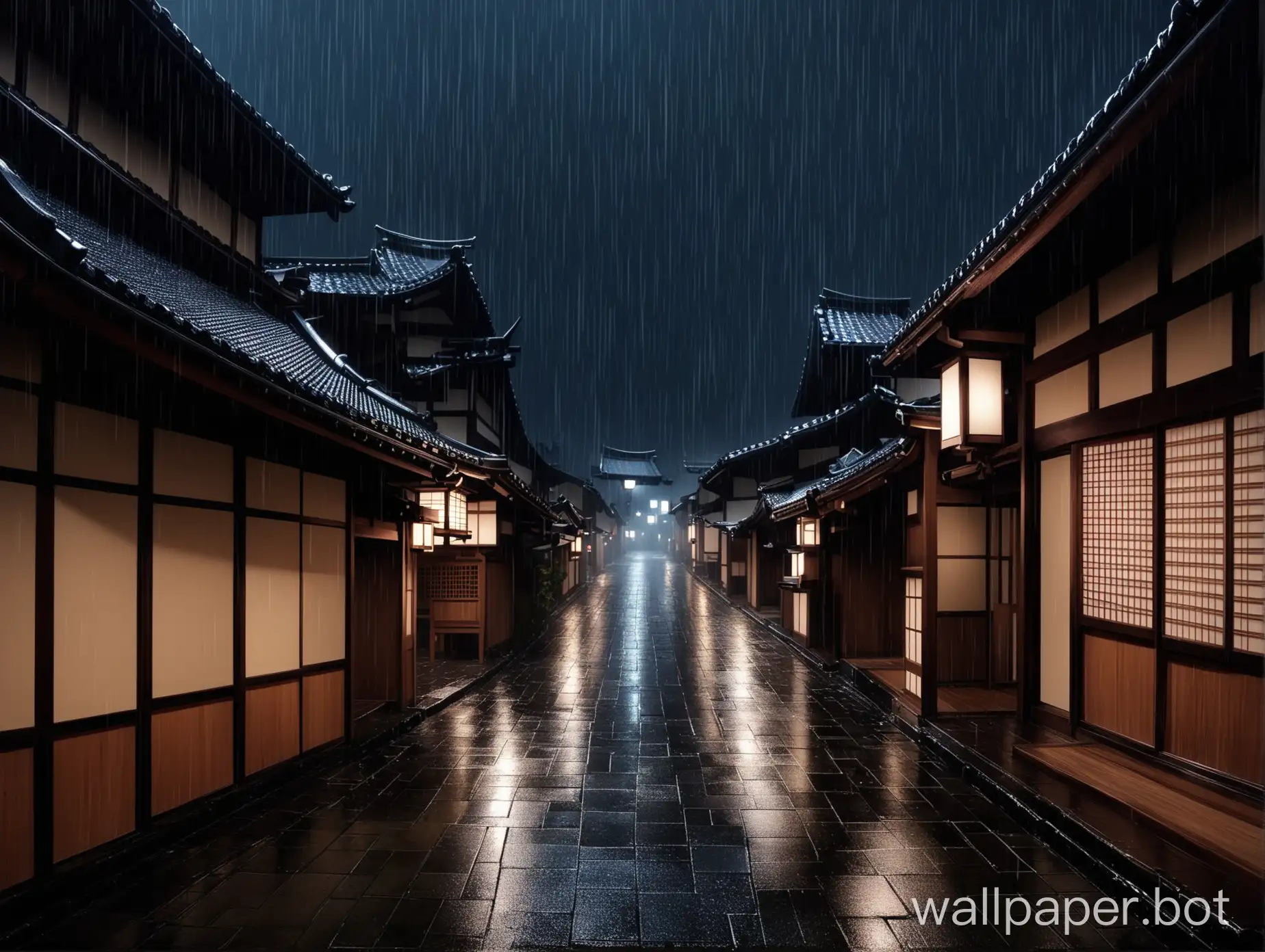 Medieval-Japanese-Street-at-Night-in-the-Rain