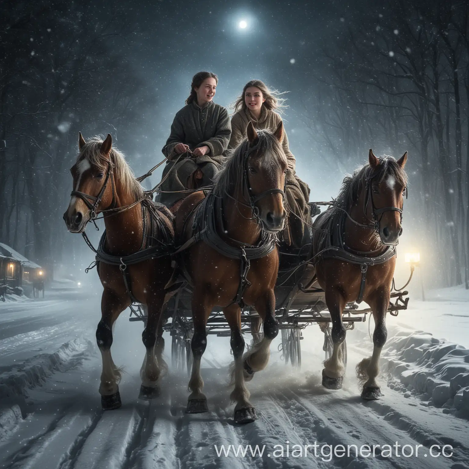 Russian-Peasant-Girl-Riding-with-Man-in-Blizzard-Sleigh-Scene