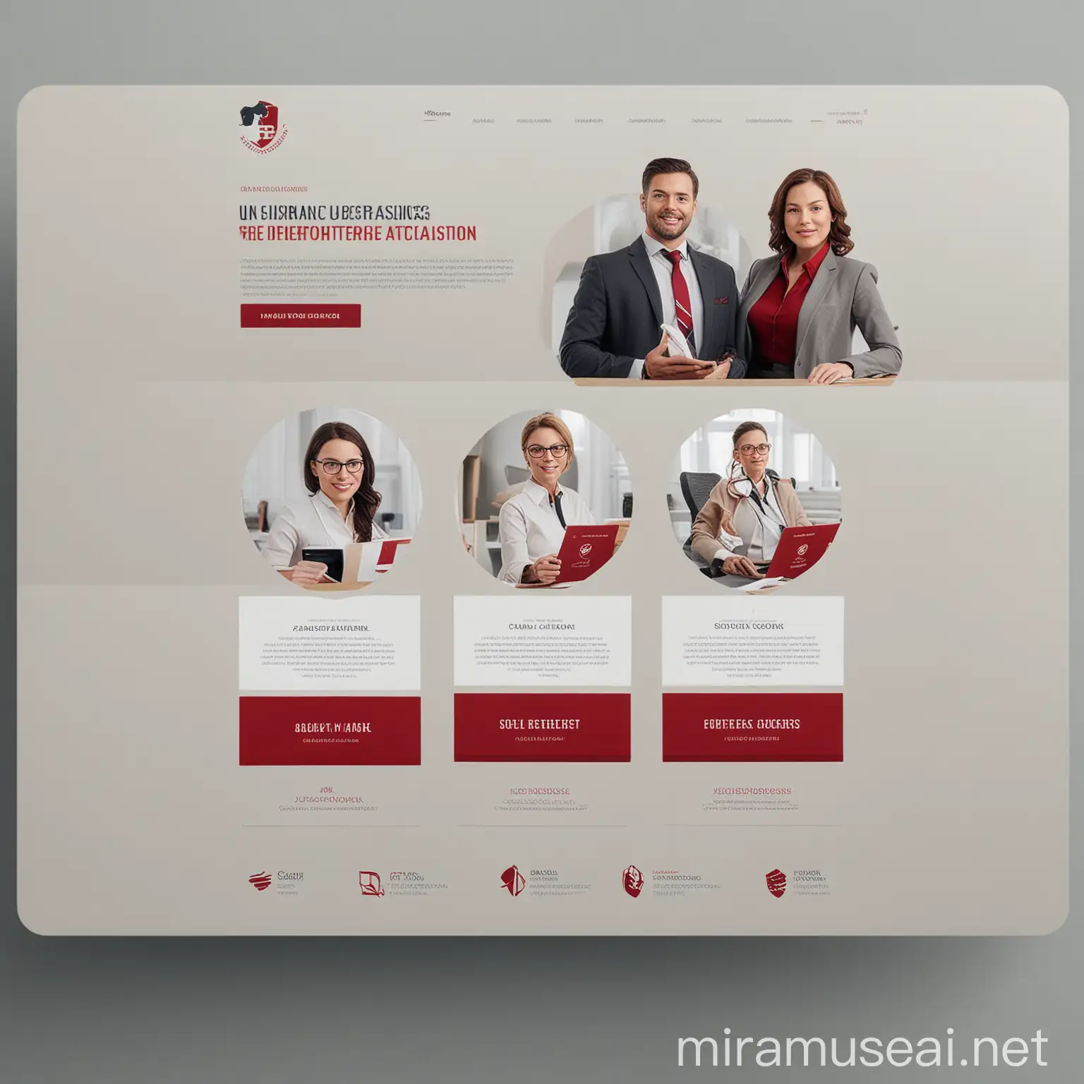 Elegant Insurance Counselors Association Landing Page Design in Light Gray and Dark Red Palette