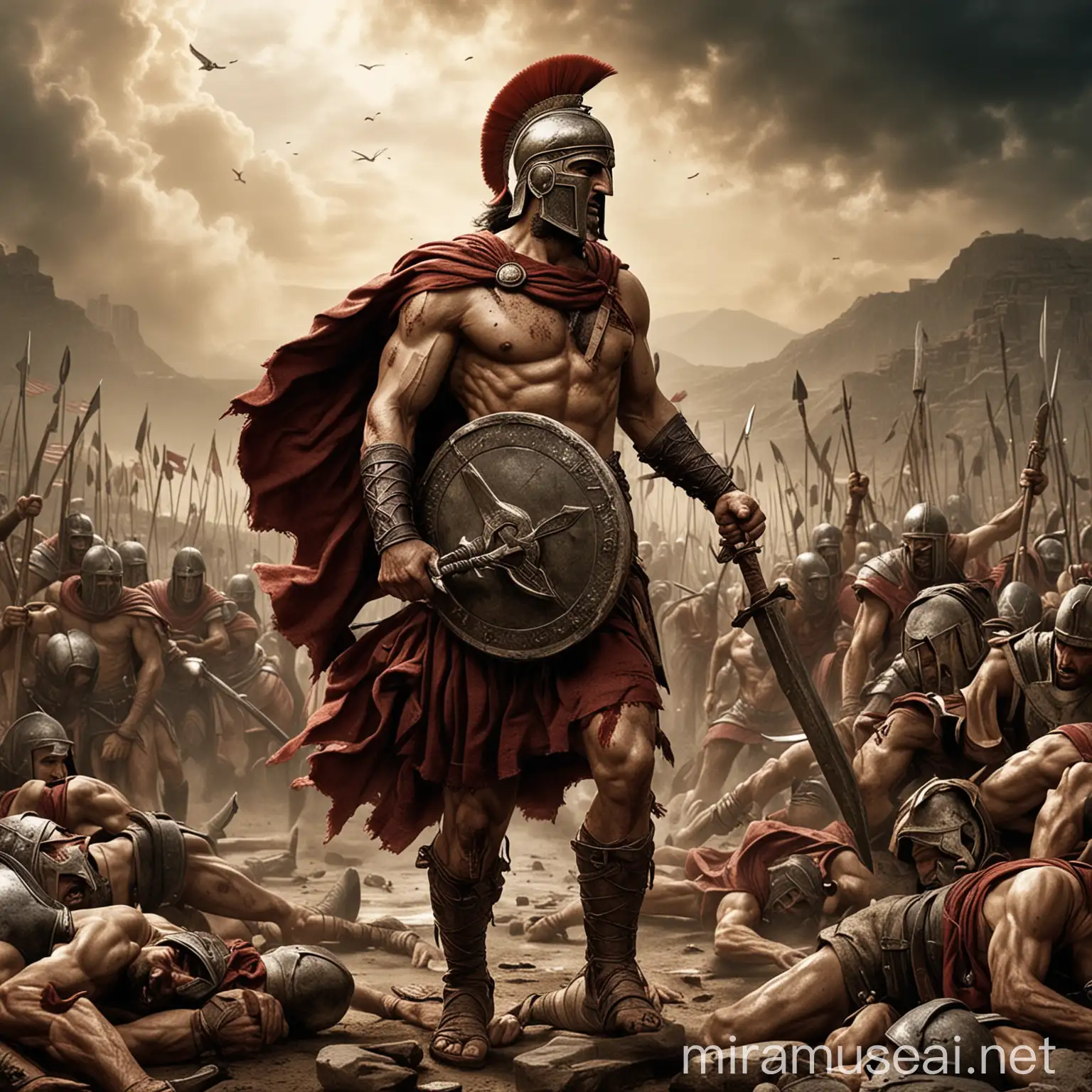 Sparta Honor and Sacrifice Epic Battle Scene Depicting Spartan Warriors Defending Their Homeland