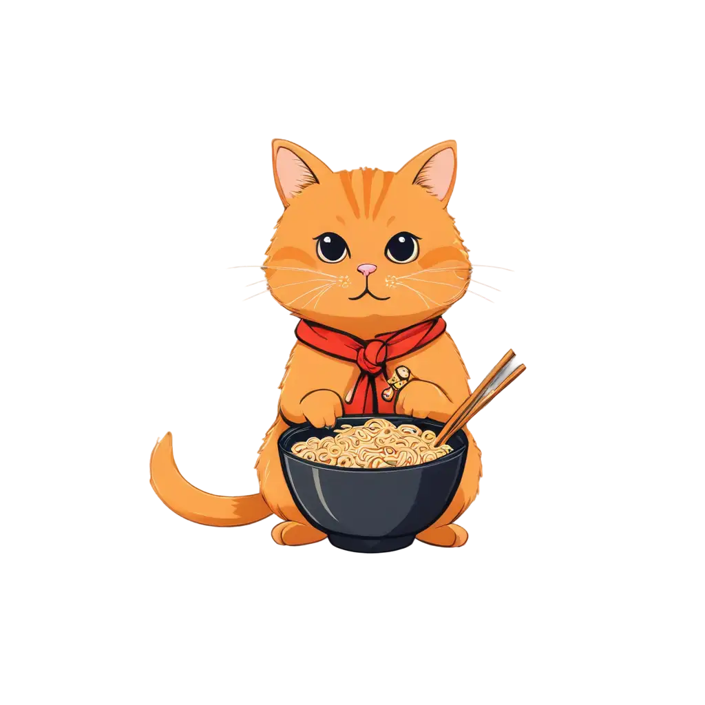 Cute-Orange-Cat-with-Ramen-Illustration-Drawing-HighQuality-PNG-Image