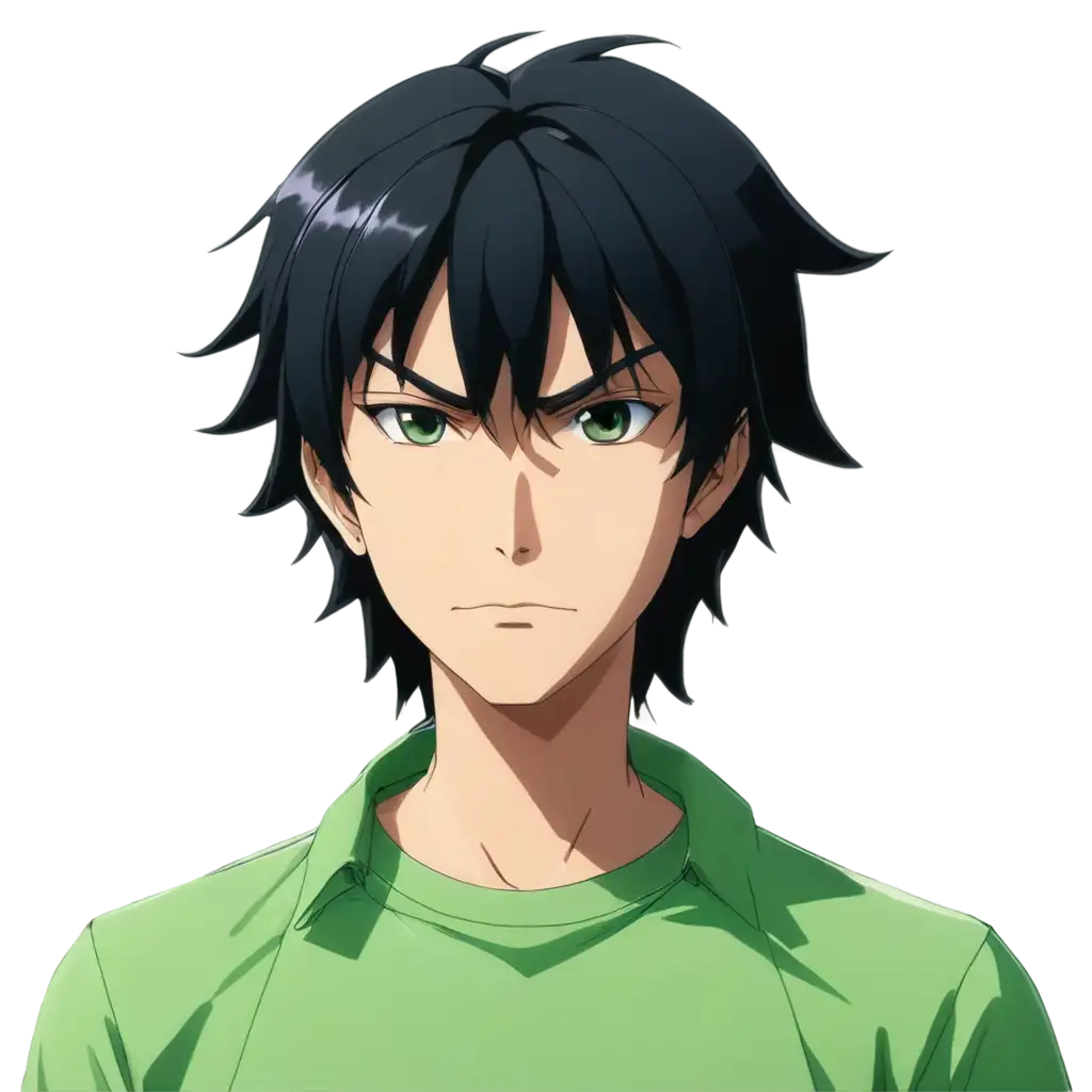 Anime-God-with-GreenInch-Shirt-and-Black-Hair-HighQuality-PNG-Image