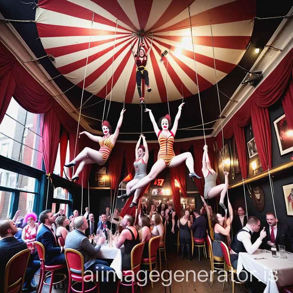 circus party with trapeze artists hanging from the ceiling in 37 Dawson Street bar in dublin