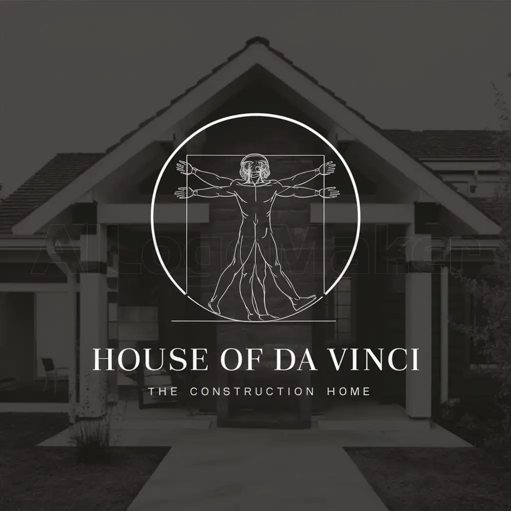 a logo design,with the text "House of Da Vinci", main symbol:Vitruvian man drawing inside a circle and inside a private home,Moderate,be used in Construction industry,clear background