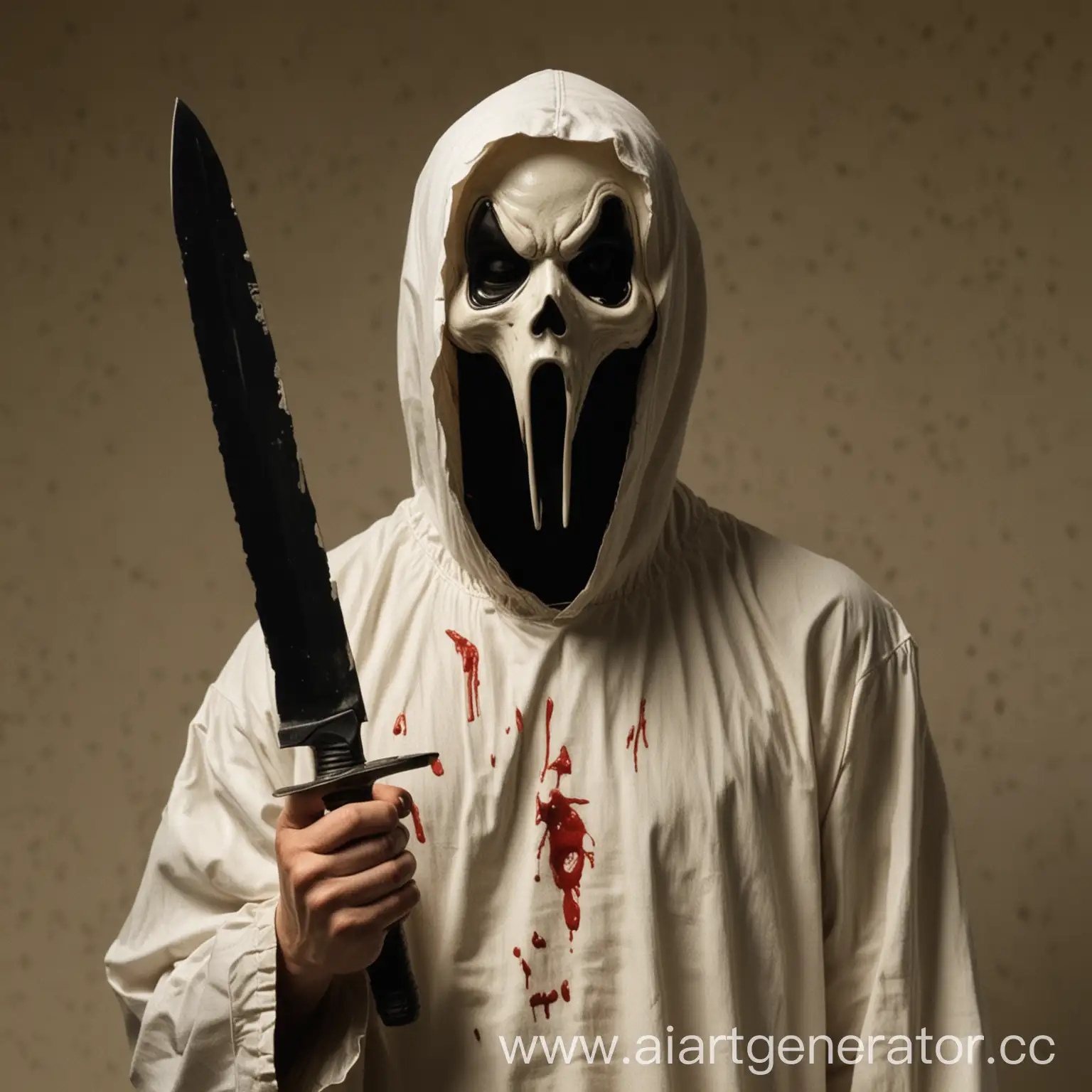 Персонаж из фильма Крик, стоящий с ножом