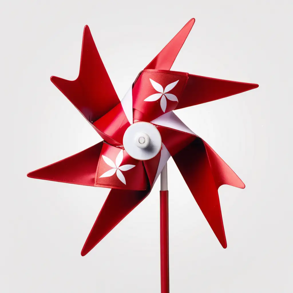 single, shiny red pinwheel with white stars, plain background