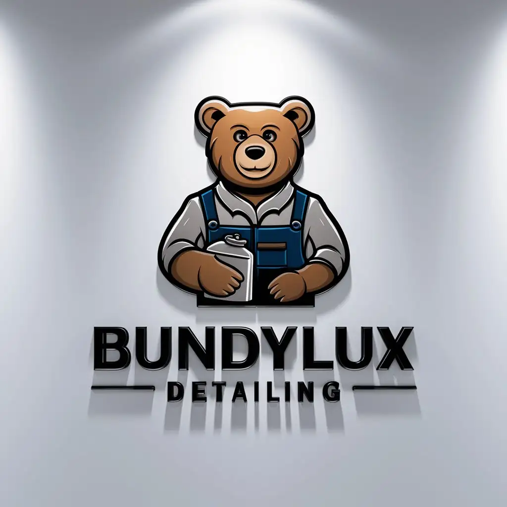 a logo design,with the text "BundyLux Detailing", main symbol:bear holding a gernie,Moderate,clear background