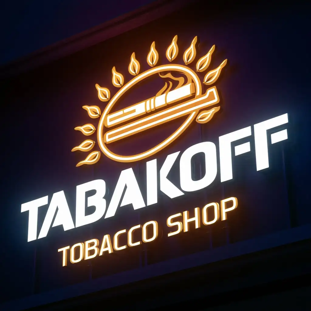 Неоновый логотип для магазина табачной продукции "Tabakoff"
