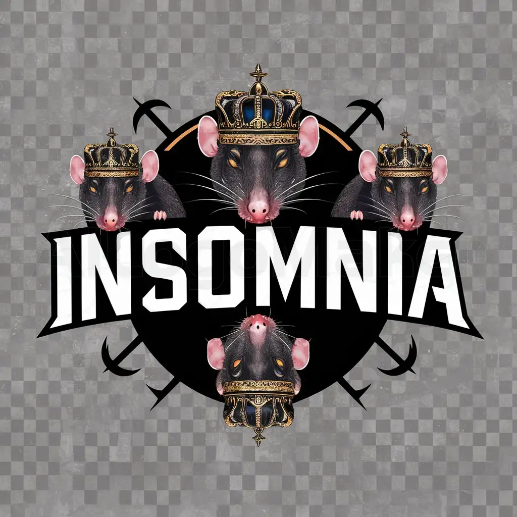 a logo design,with the text "INSOMNIA", main symbol:4 vampire rats in crowns,Moderate,be used in Entertainment industry,clear background