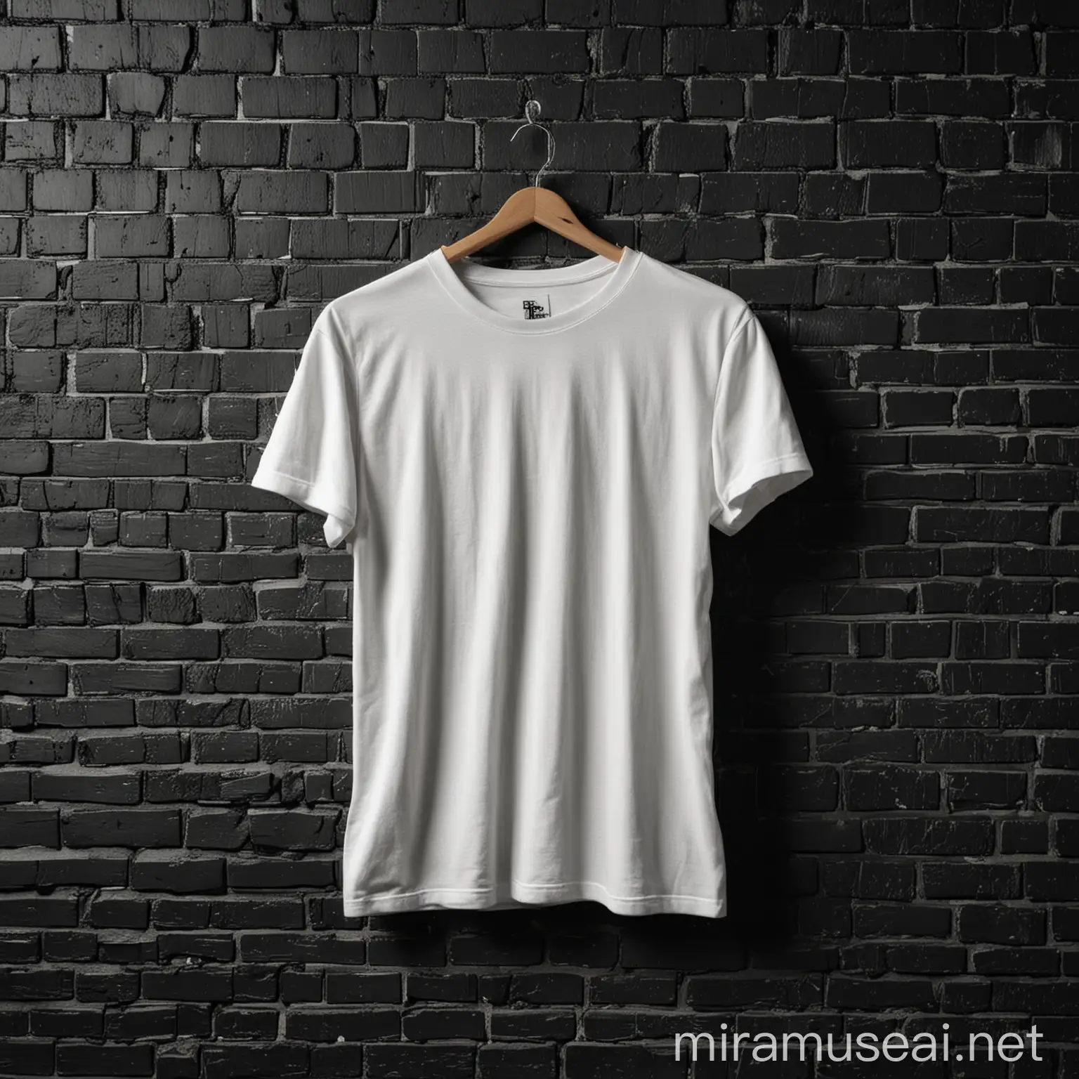 Plain White TShirt Hanging on Black Brick Wall