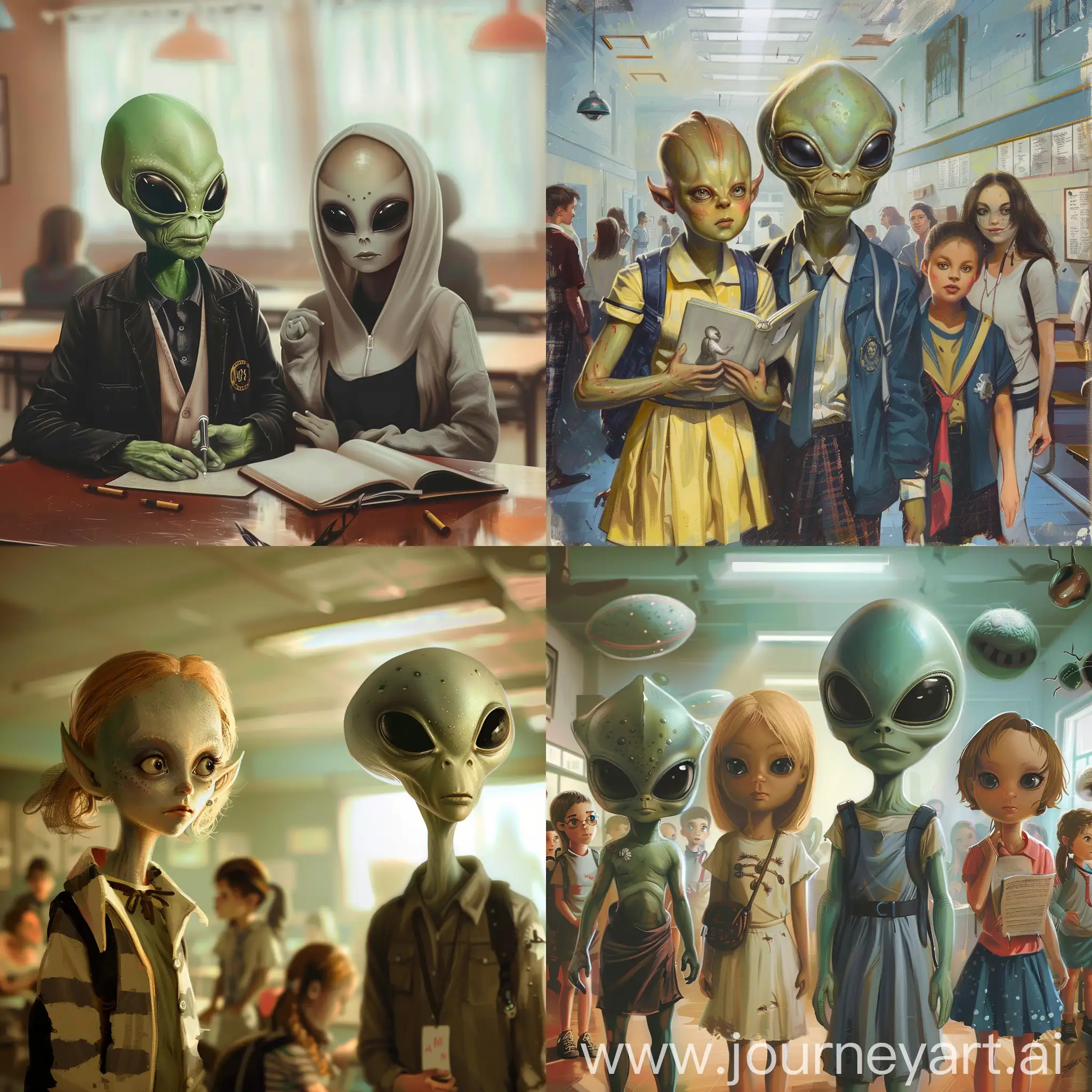 Humans and Aliens in school together