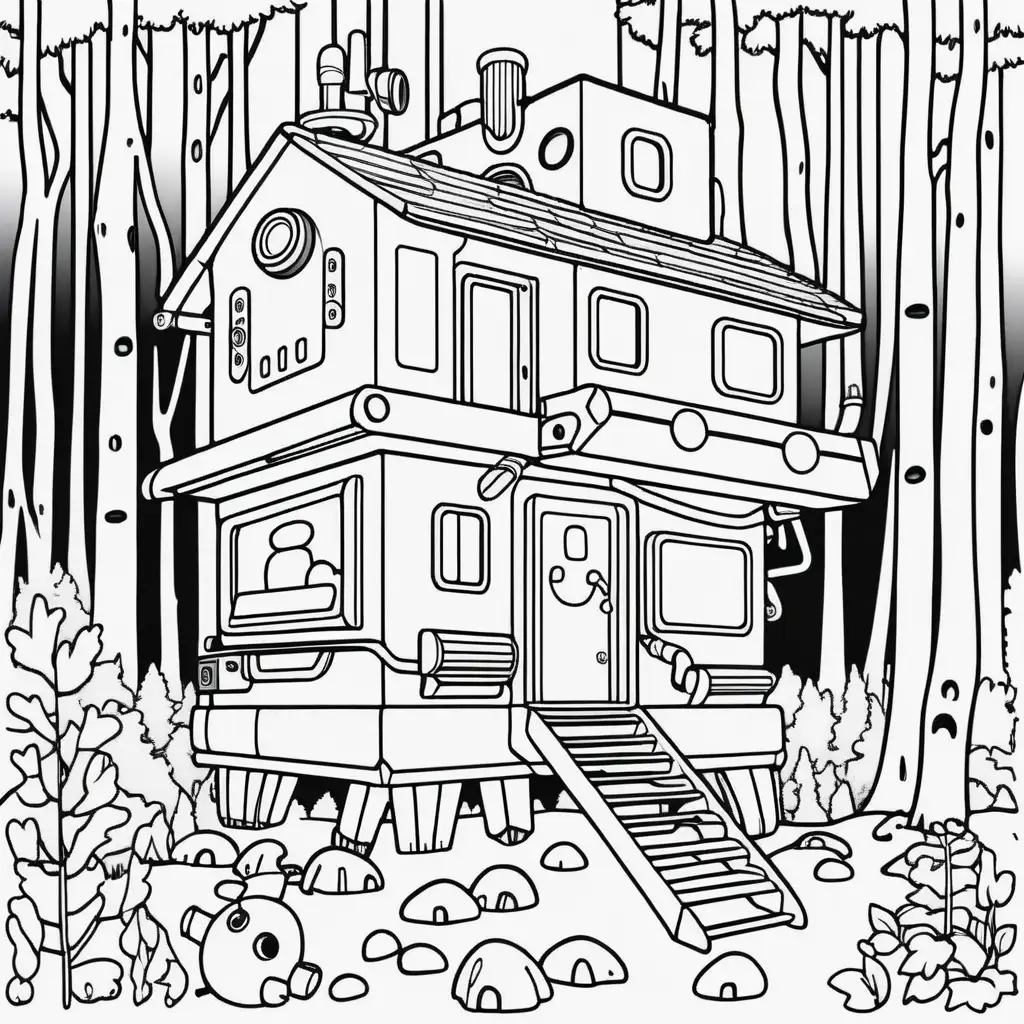 Robot House in the Woods Coloring Page